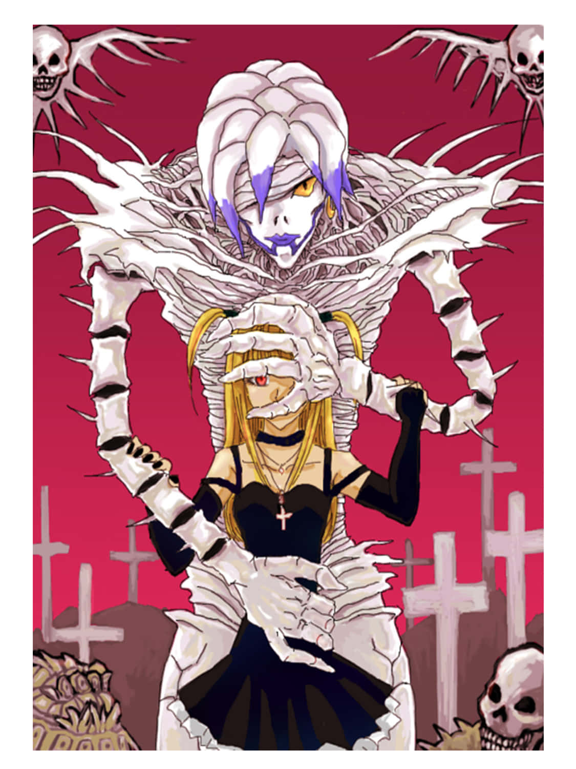 Death Note Rem, skeletal anime figure, purple accents, HD Phone Wallpaper