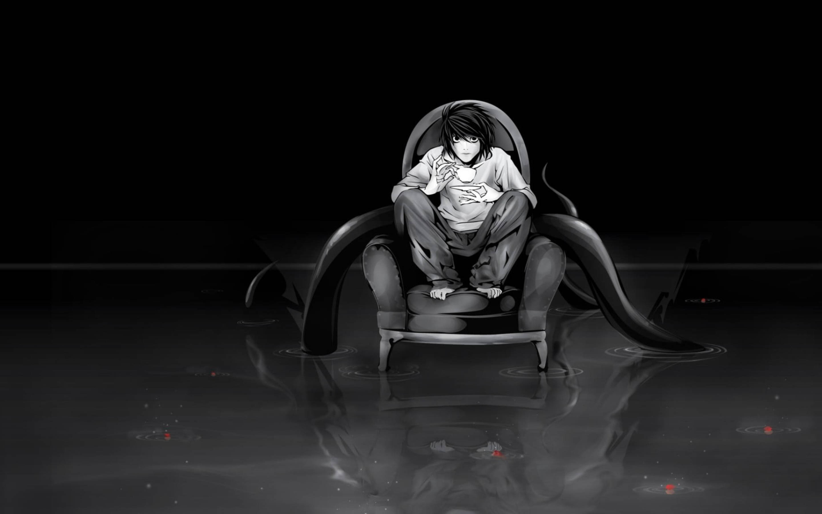 Death Note, L, black white, 2K Desktop Wallpaper