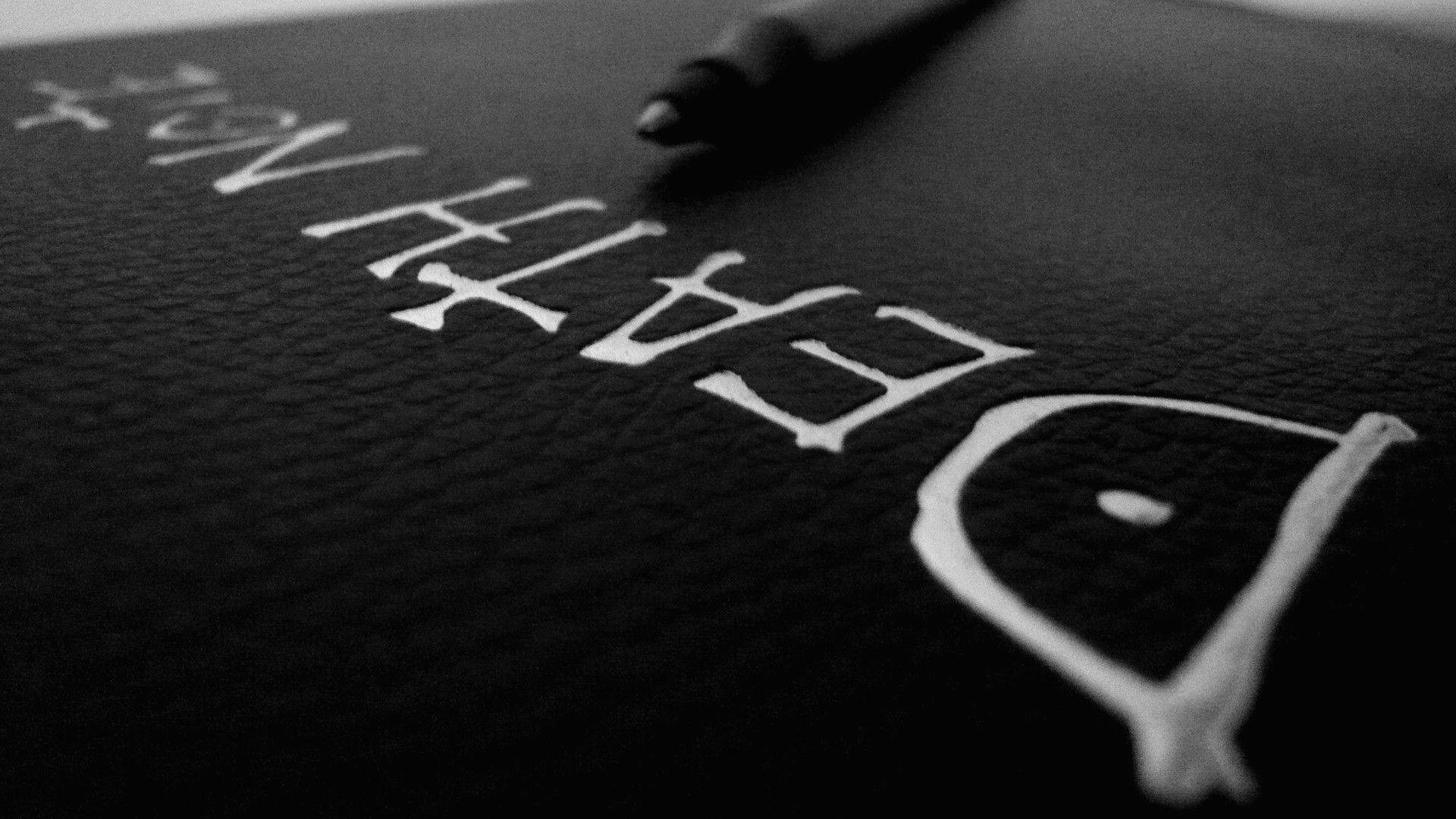 Death Note, white pen, black leather surface, Full HD Desktop Wallpaper