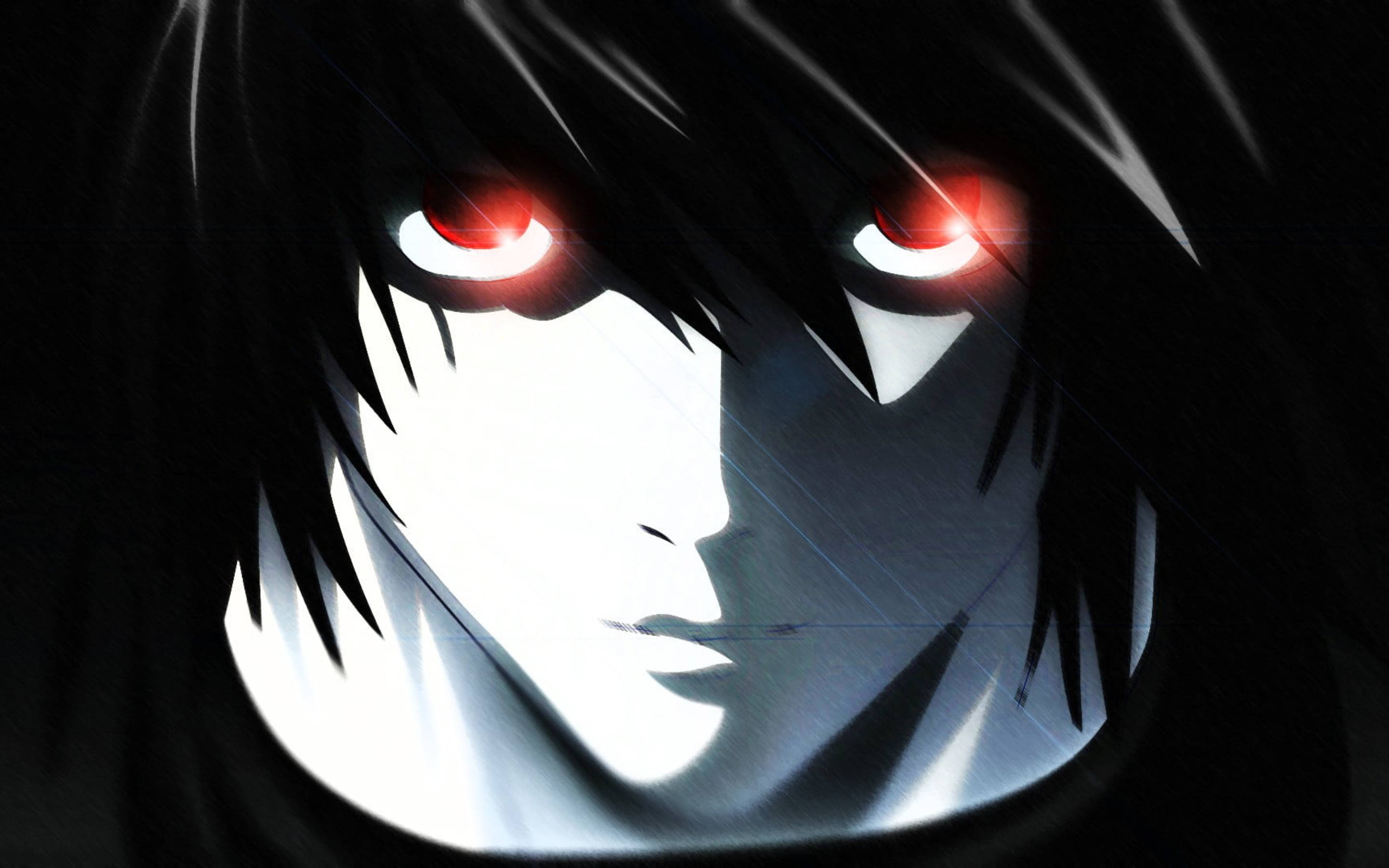 Death Note, L, glowing red eyes, 2K Desktop Wallpaper