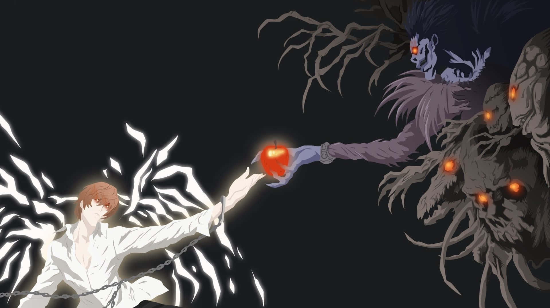 Death Note Ryuk, apple, glowing red apple, Full HD Desktop Wallpaper