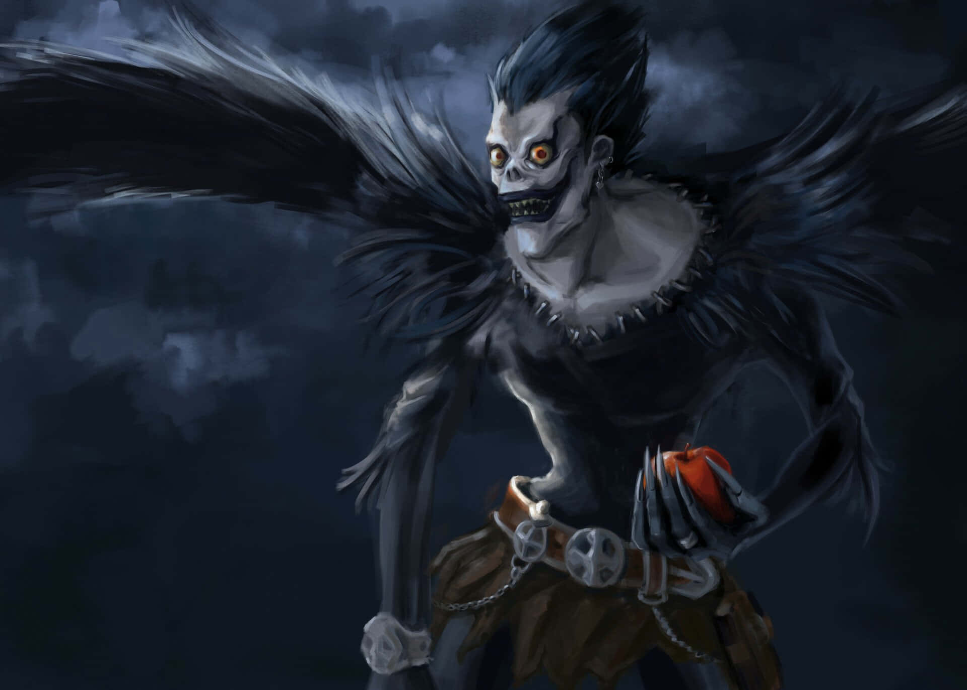 Ryuk, Death Note, red apple, Full HD Desktop Wallpaper