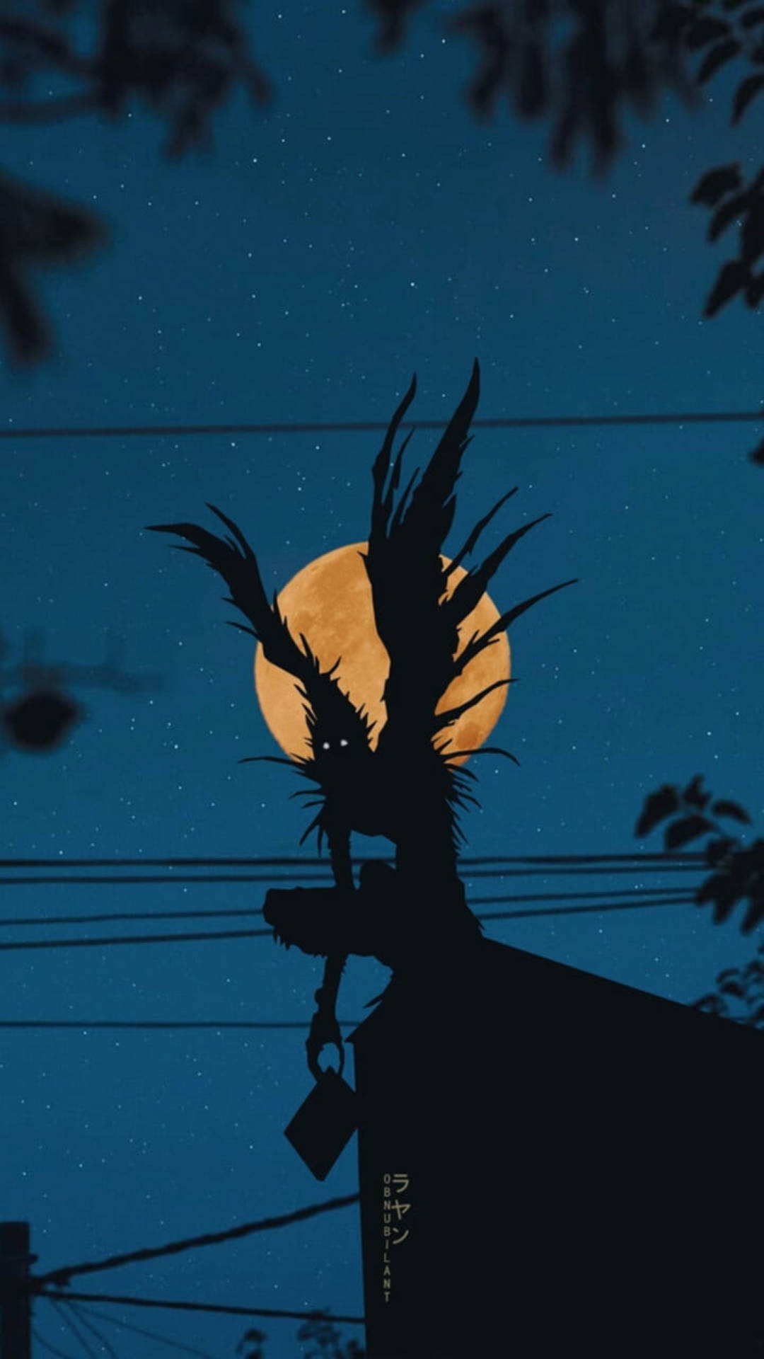 Ryuk, Death Note, full moon, Full HD Phone Wallpaper