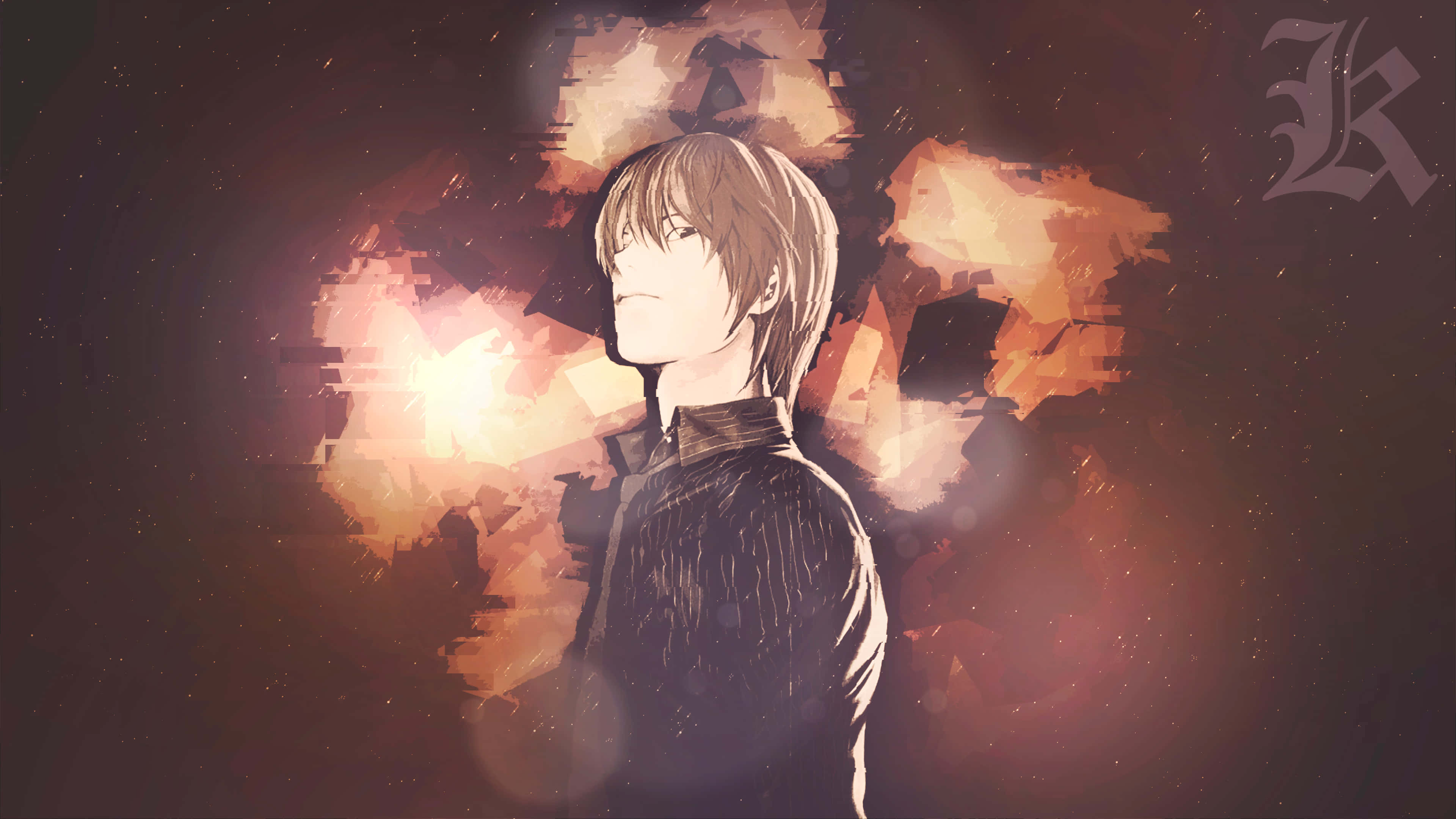 Death Note, light hair, fiery abstract background, 4K Desktop Wallpaper