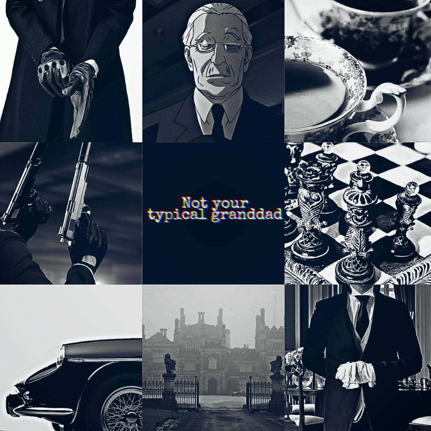 Death Note Watari, noir-themed collage, gloved hand holding a gun, HD Desktop Wallpaper