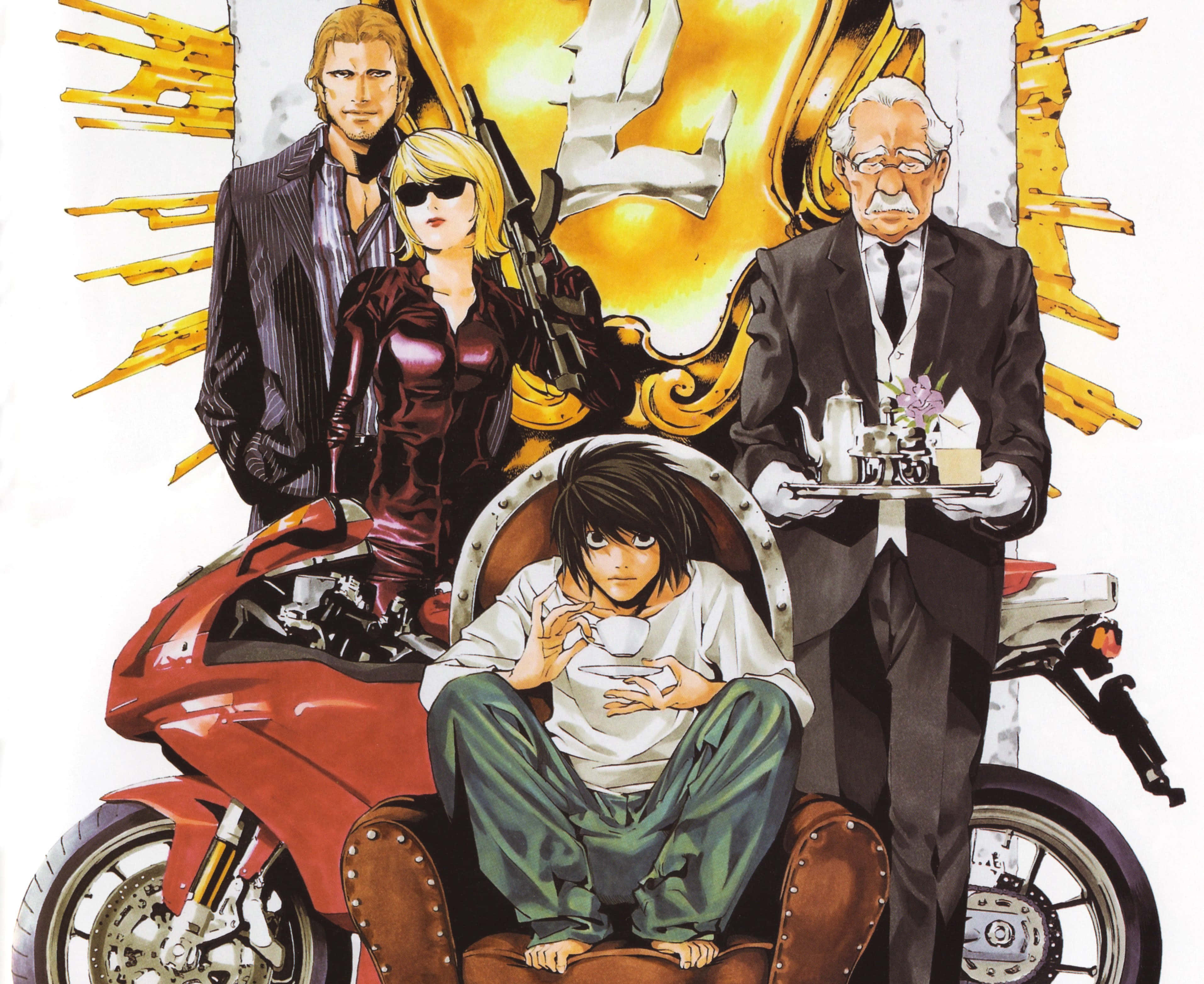 Death Note, Watari, red motorcycle, 2K Desktop Wallpaper