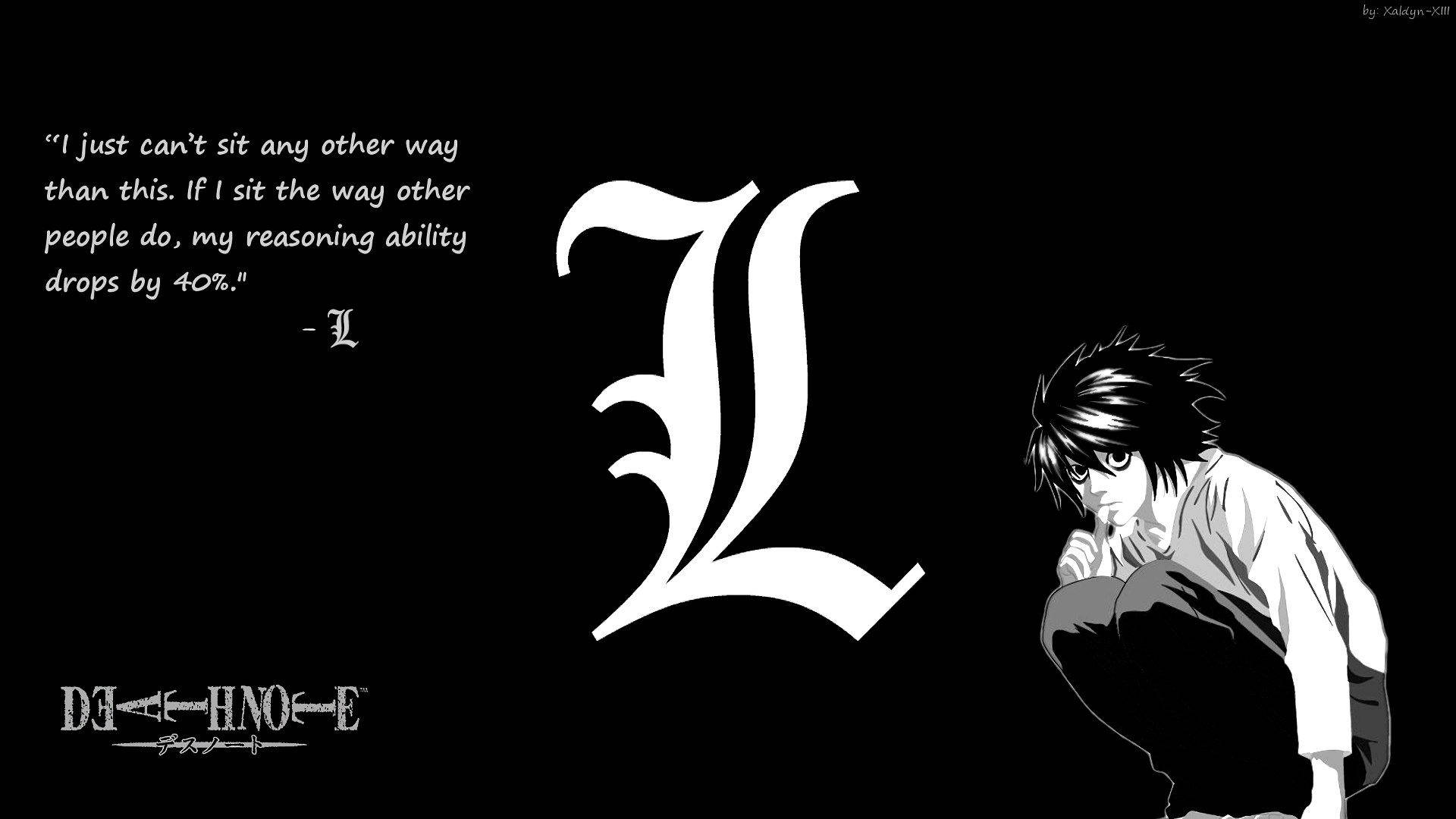 L, Death Note, black and white anime character, Full HD Desktop Wallpaper