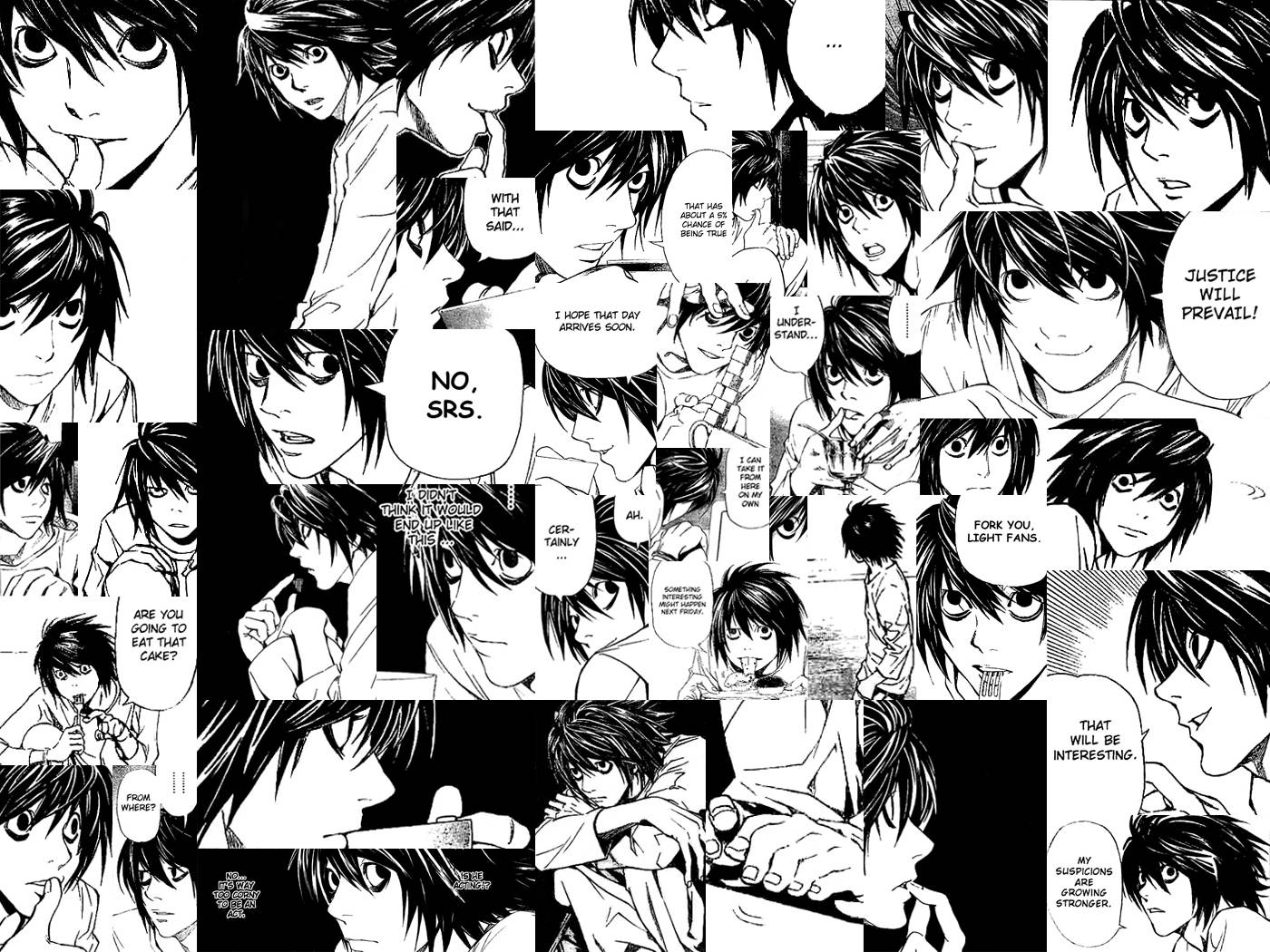 Death Note, L, black and white manga collage, HD Desktop Wallpaper