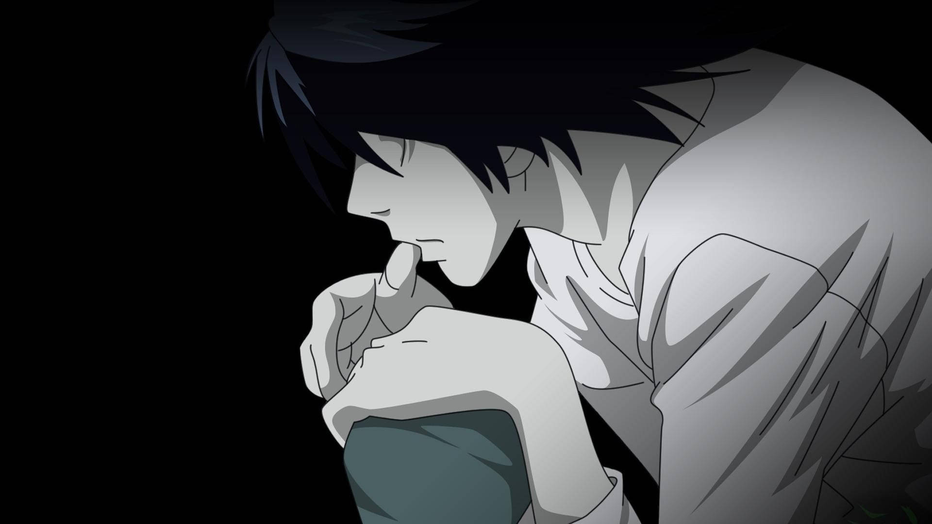 L, Death Note, anime character, Full HD Desktop Wallpaper