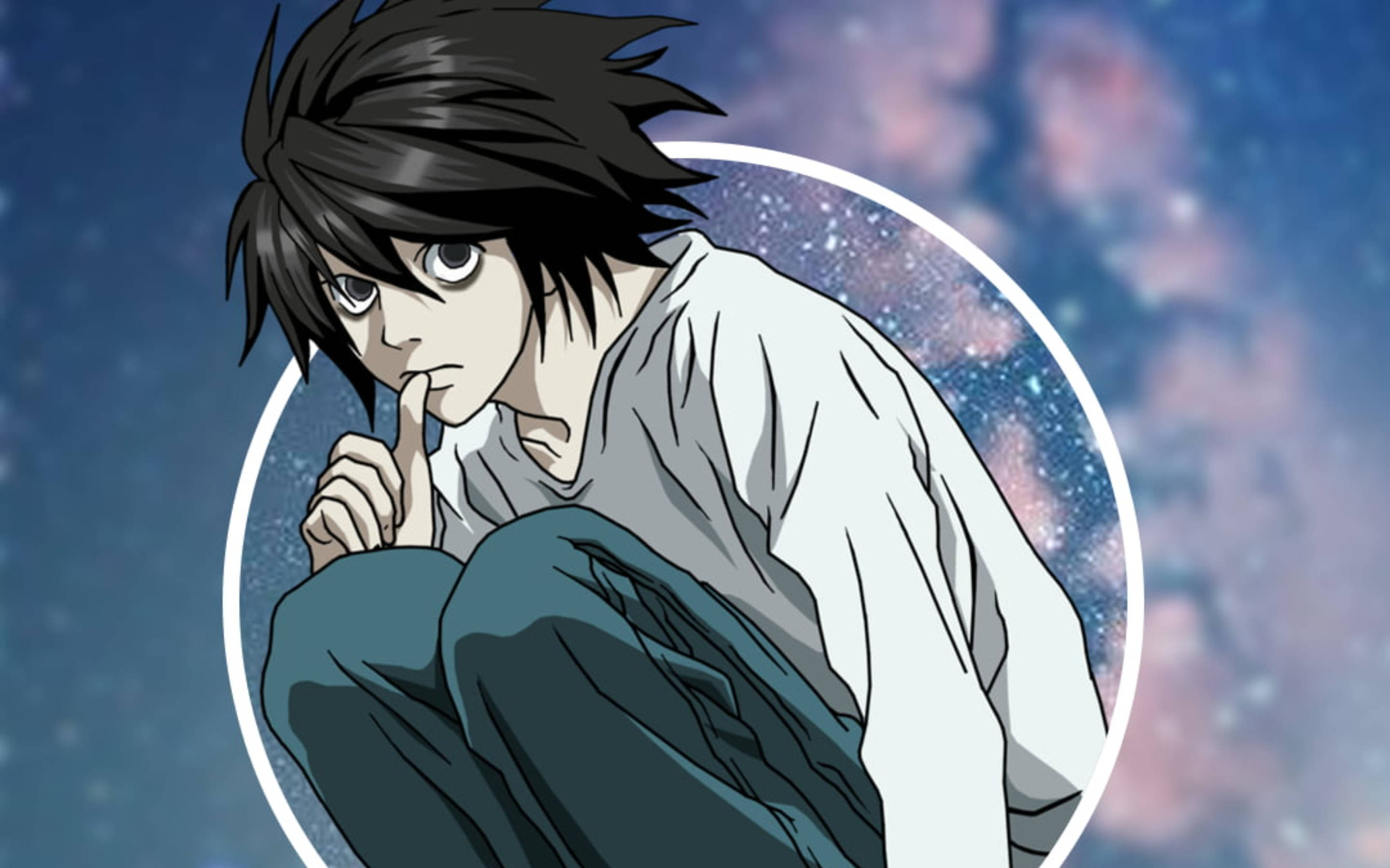 Death Note, L, starry cosmic background, 2K Desktop Wallpaper
