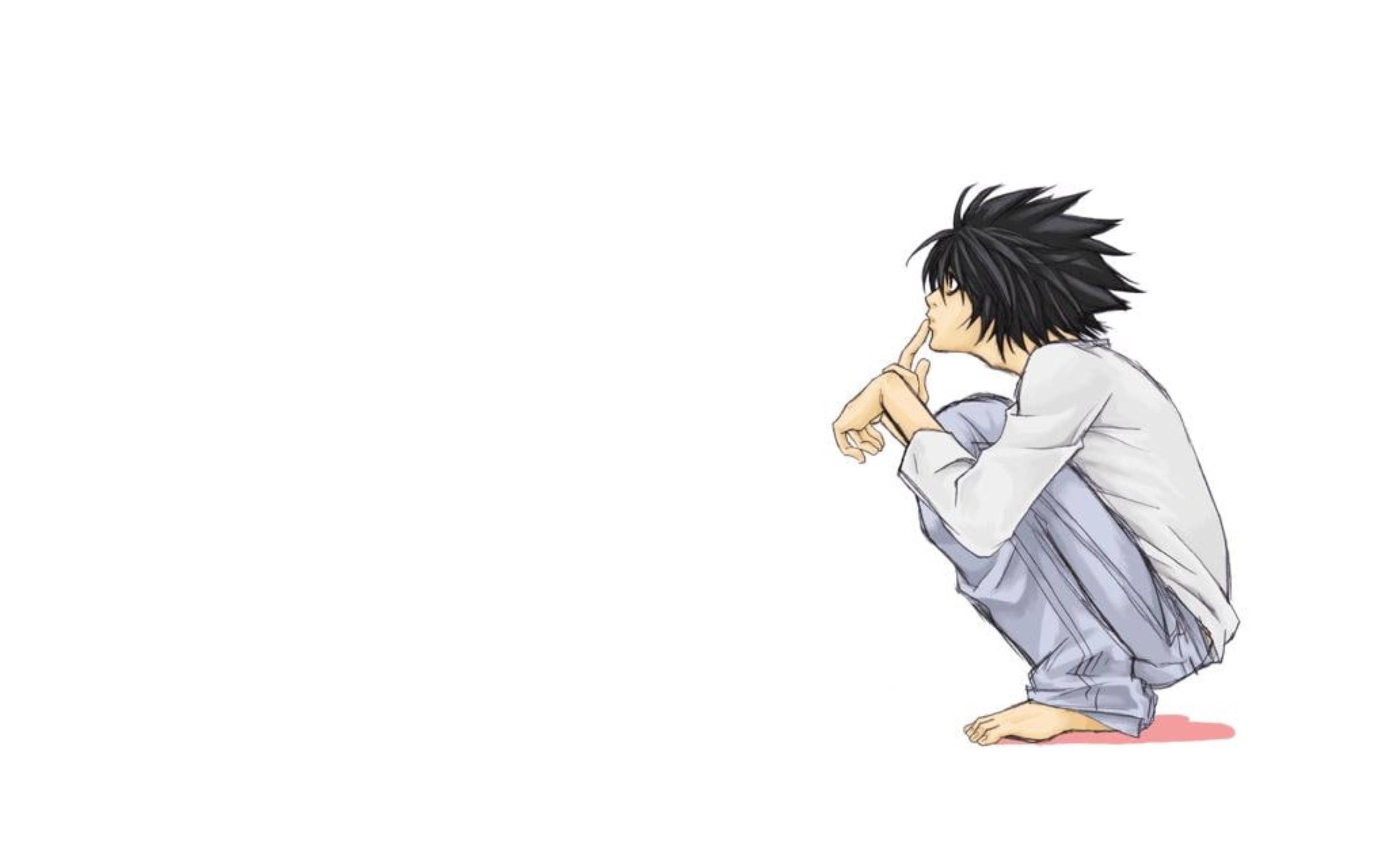 Death Note, L, spiky-haired anime boy, 2K Desktop Wallpaper