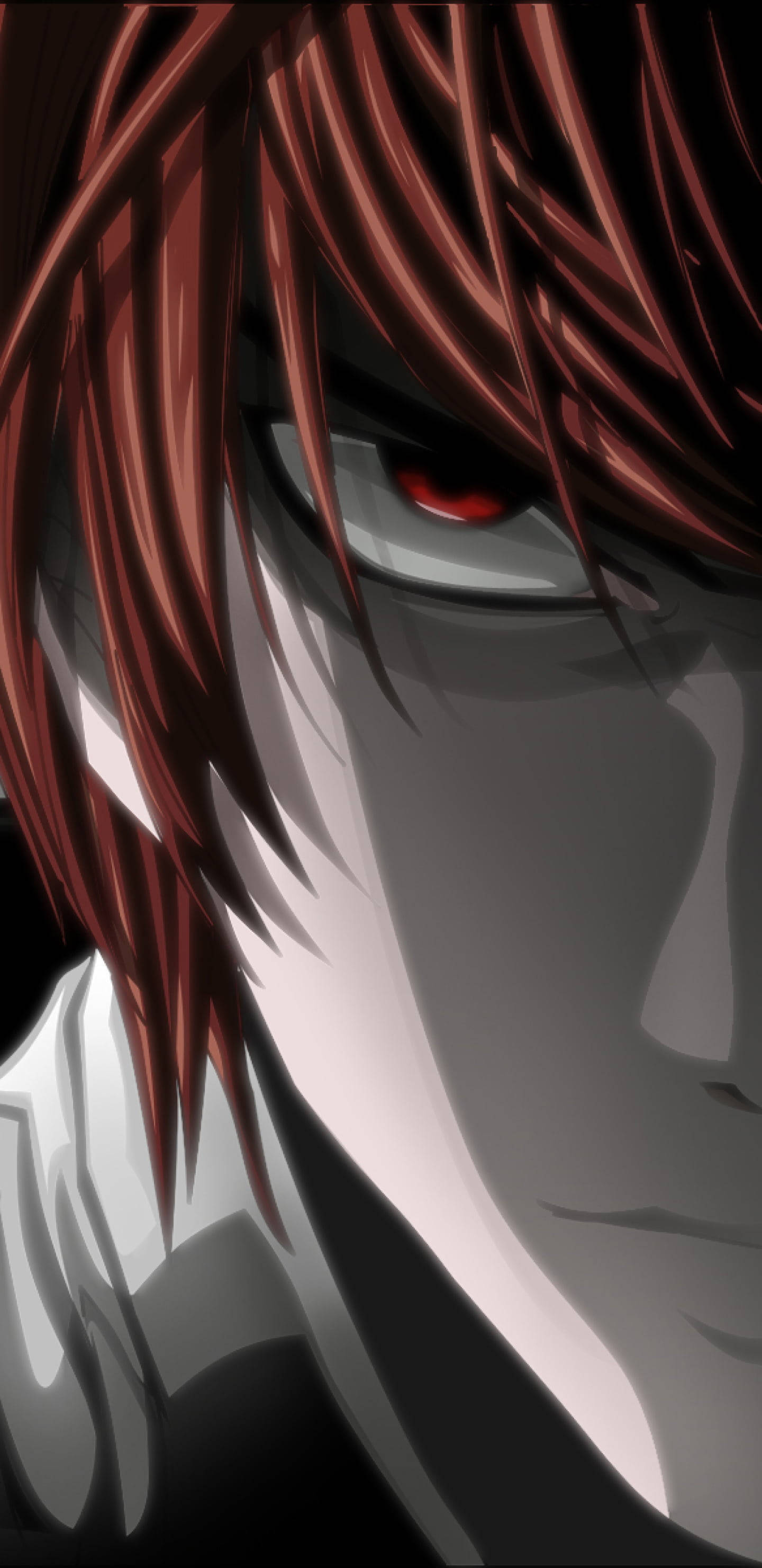 Death Note, crimson hair, glowing red eye, 2K Phone Wallpaper