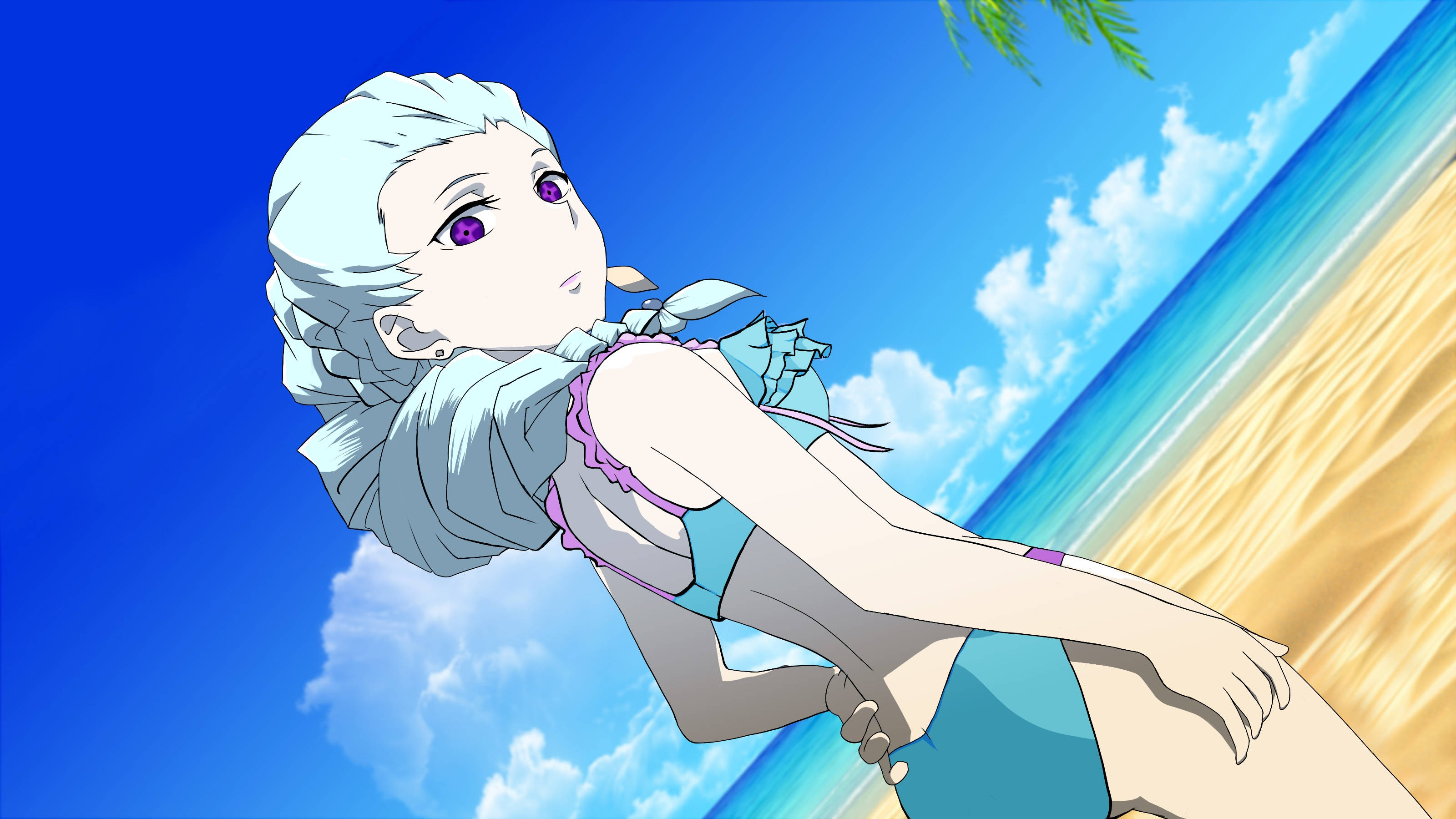 Death Parade Nona, silver hair, purple eyes, 2K Desktop Wallpaper