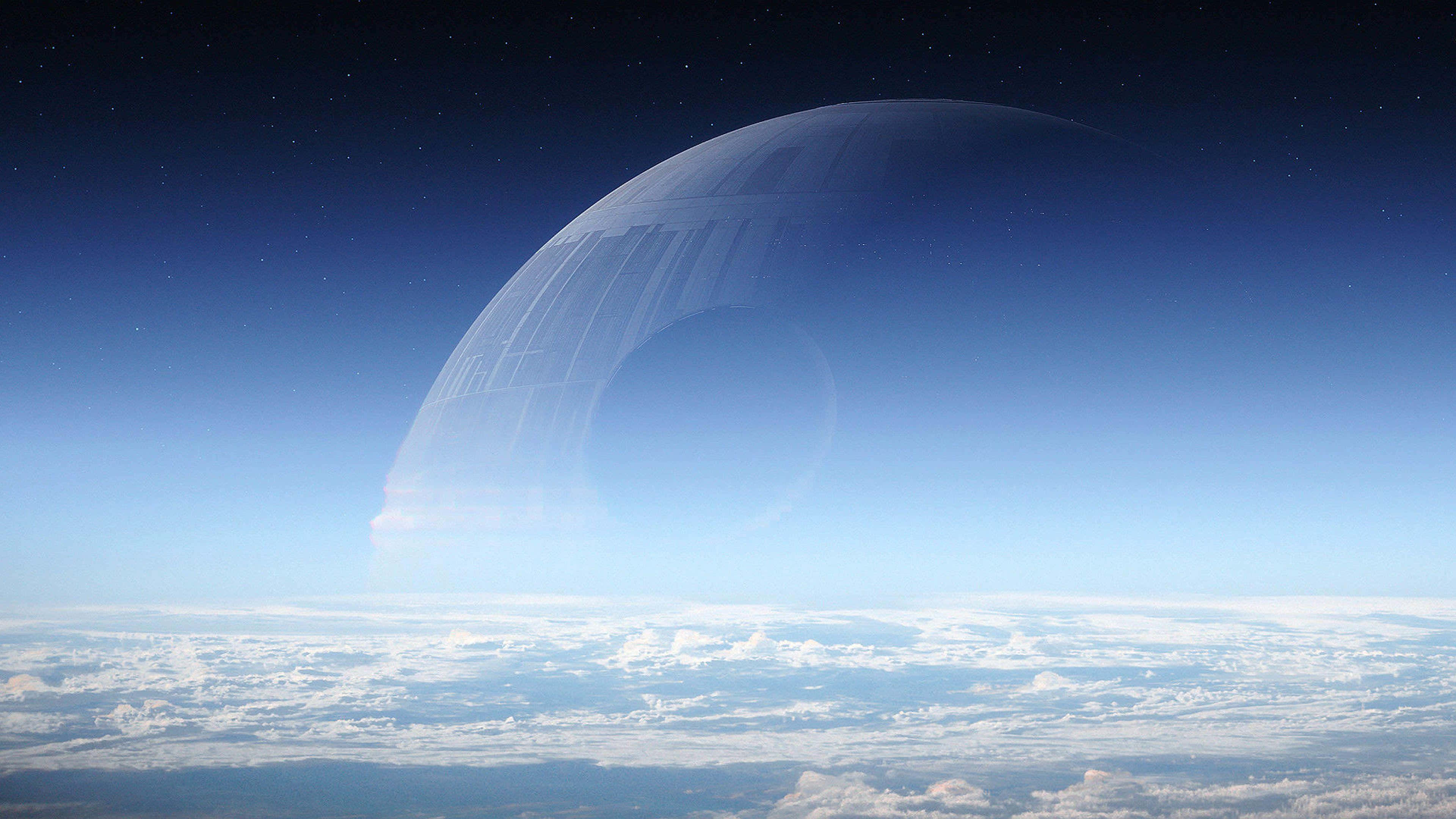 Death Star, Earth, starry sky, 4K Desktop Wallpaper