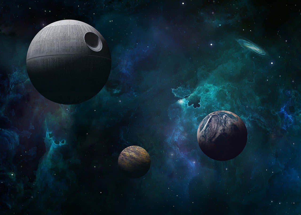 Death Star, nebulae, planets, HD Desktop Wallpaper