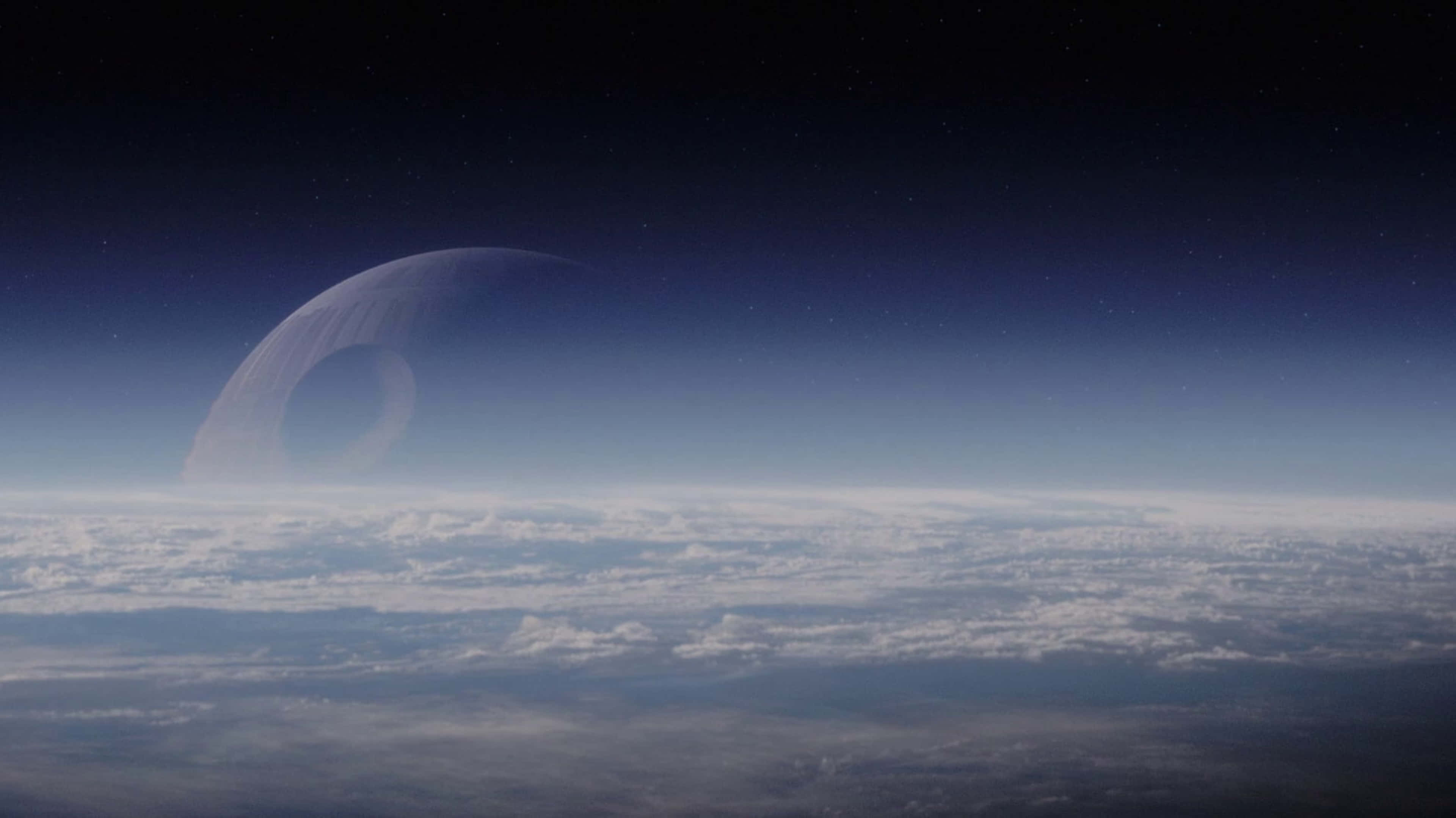 Death Star, ringed planet, clouds, 4K Desktop Wallpaper
