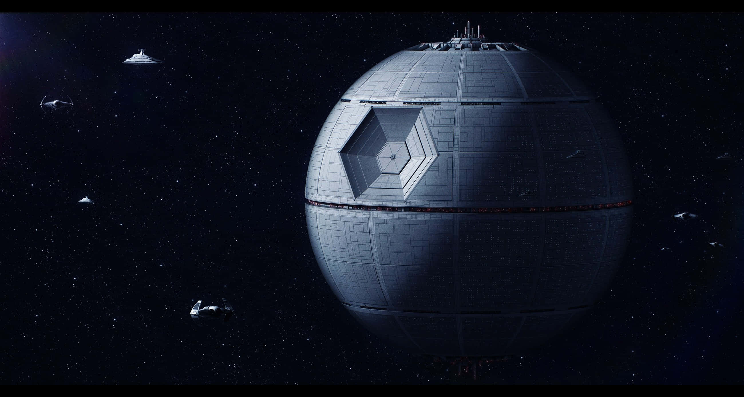 Death Star II, spherical, star-filled void, 2K Desktop Wallpaper