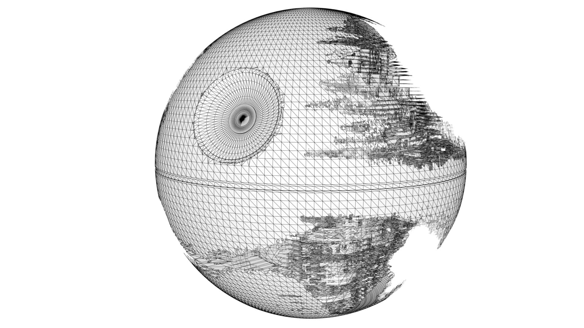Death Star II, wireframe 3d model, pixelated grayscale texture, Full HD Desktop Wallpaper