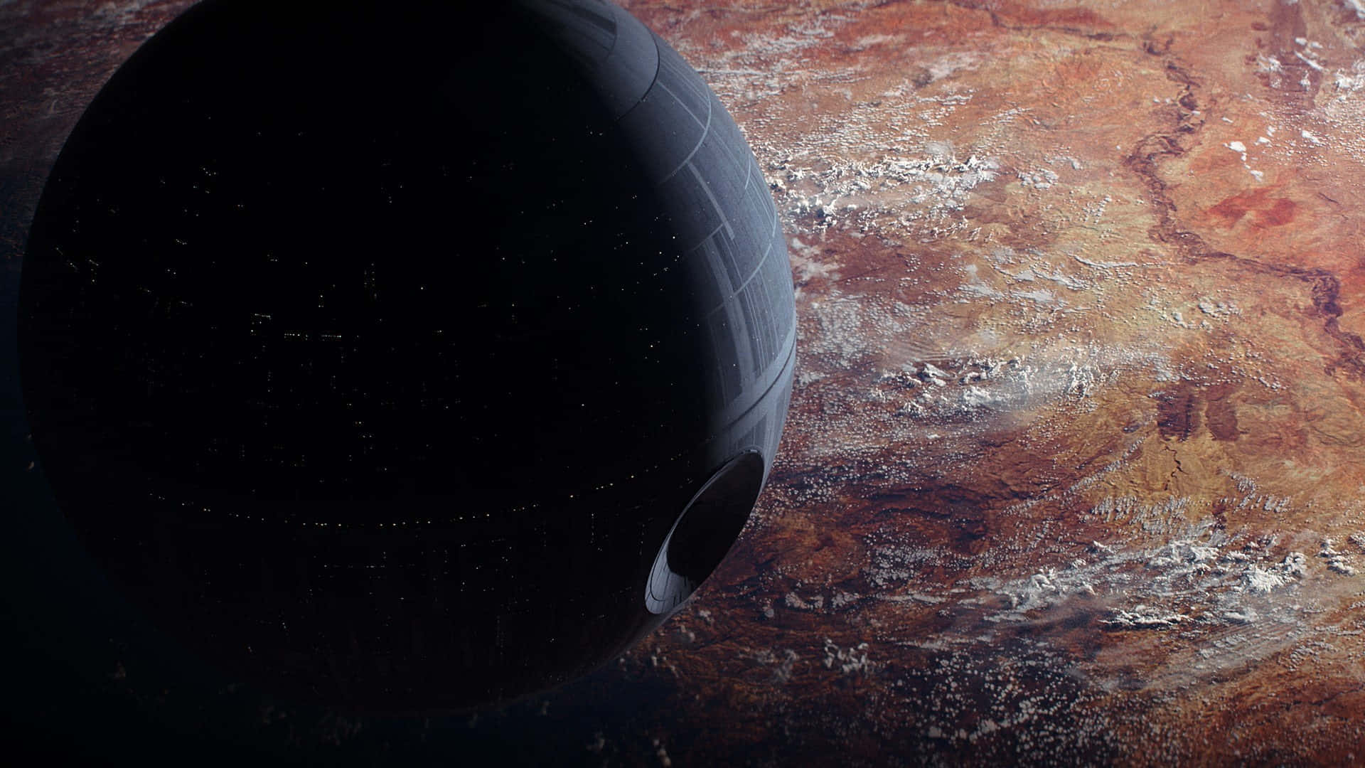 Death Star II, rust-colored alien planet, swirling clouds, Full HD Desktop Wallpaper
