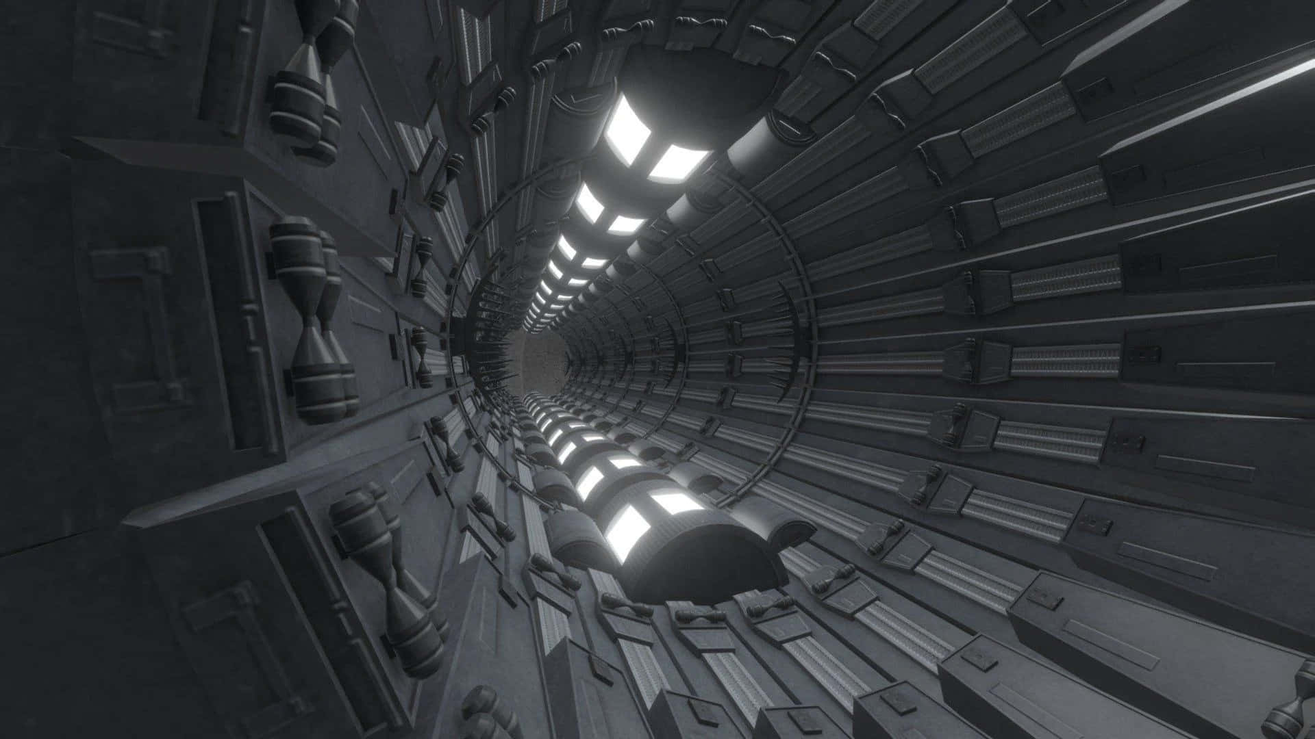 Death Star II, futuristic metallic tunnel, glowing rectangular lights, Full HD Desktop Wallpaper