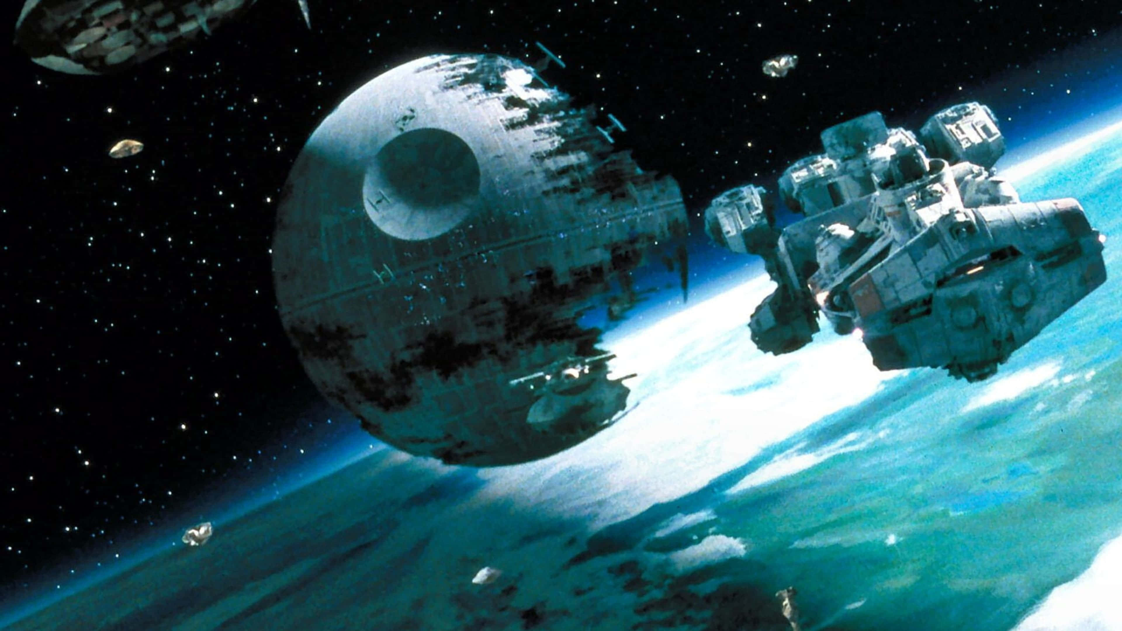 Death Star, blue planet, spaceship, 4K Desktop Wallpaper