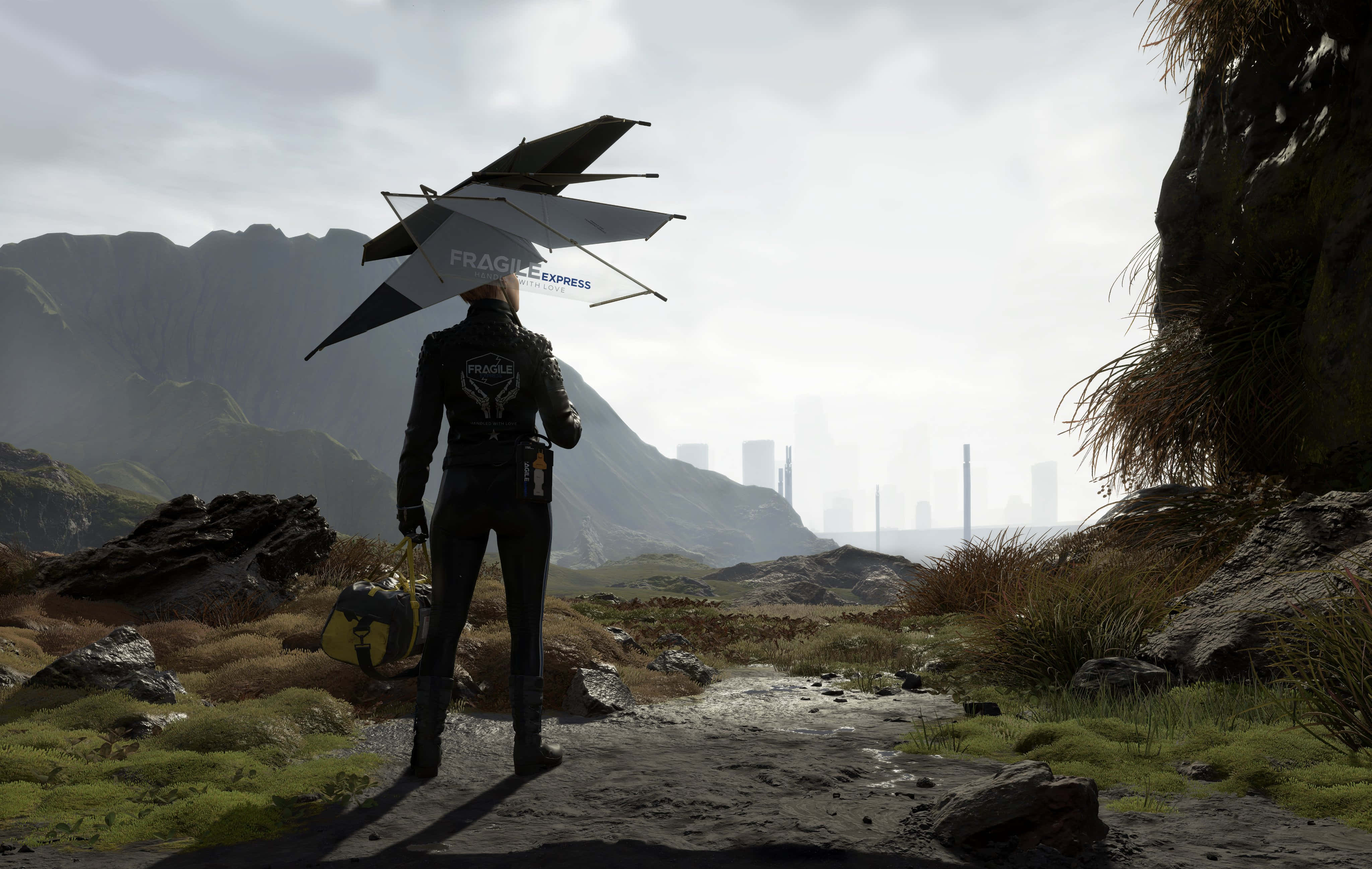 Death Stranding, umbrella, mossy path, 4K Desktop Wallpaper