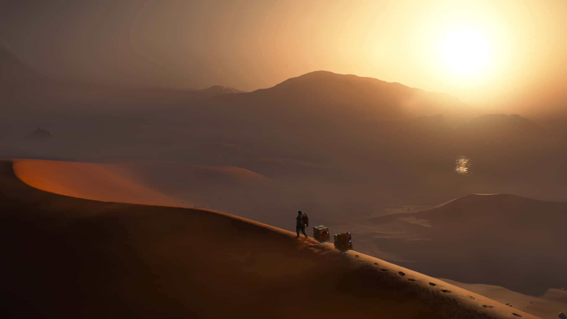Death Stranding 2, desert dune, golden sunset, Full HD Desktop Wallpaper