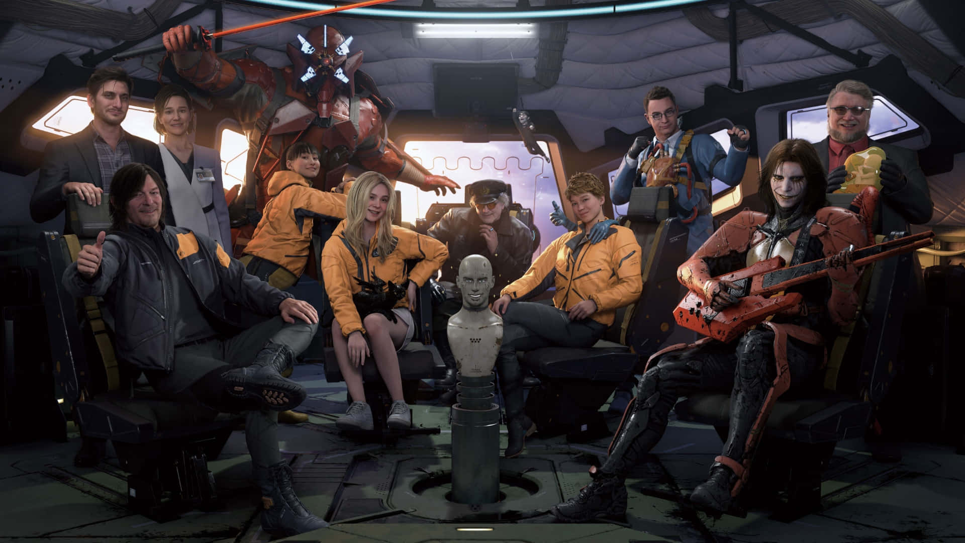 Death Stranding 2, character lineup, spaceship cockpit, Full HD Desktop Wallpaper