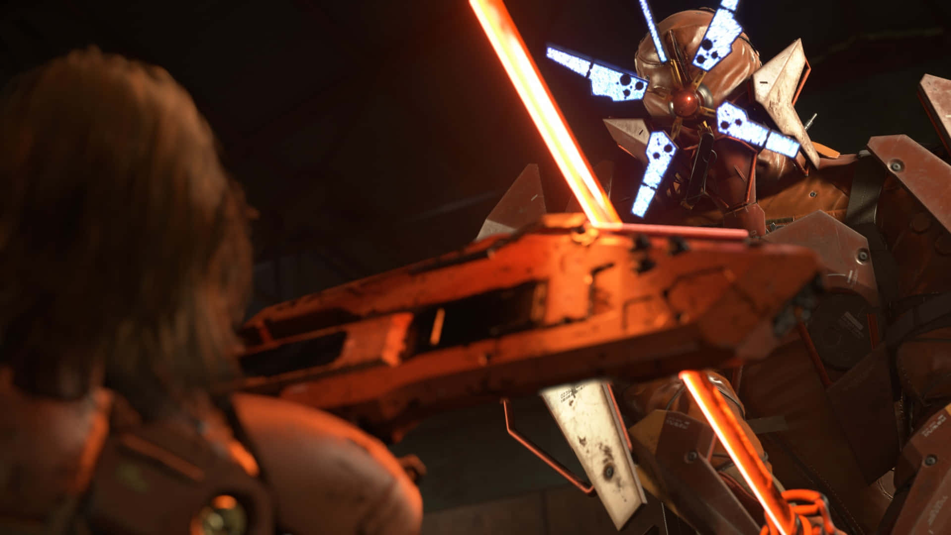 Death Stranding 2, mech, glowing orange weapon, Full HD Desktop Wallpaper