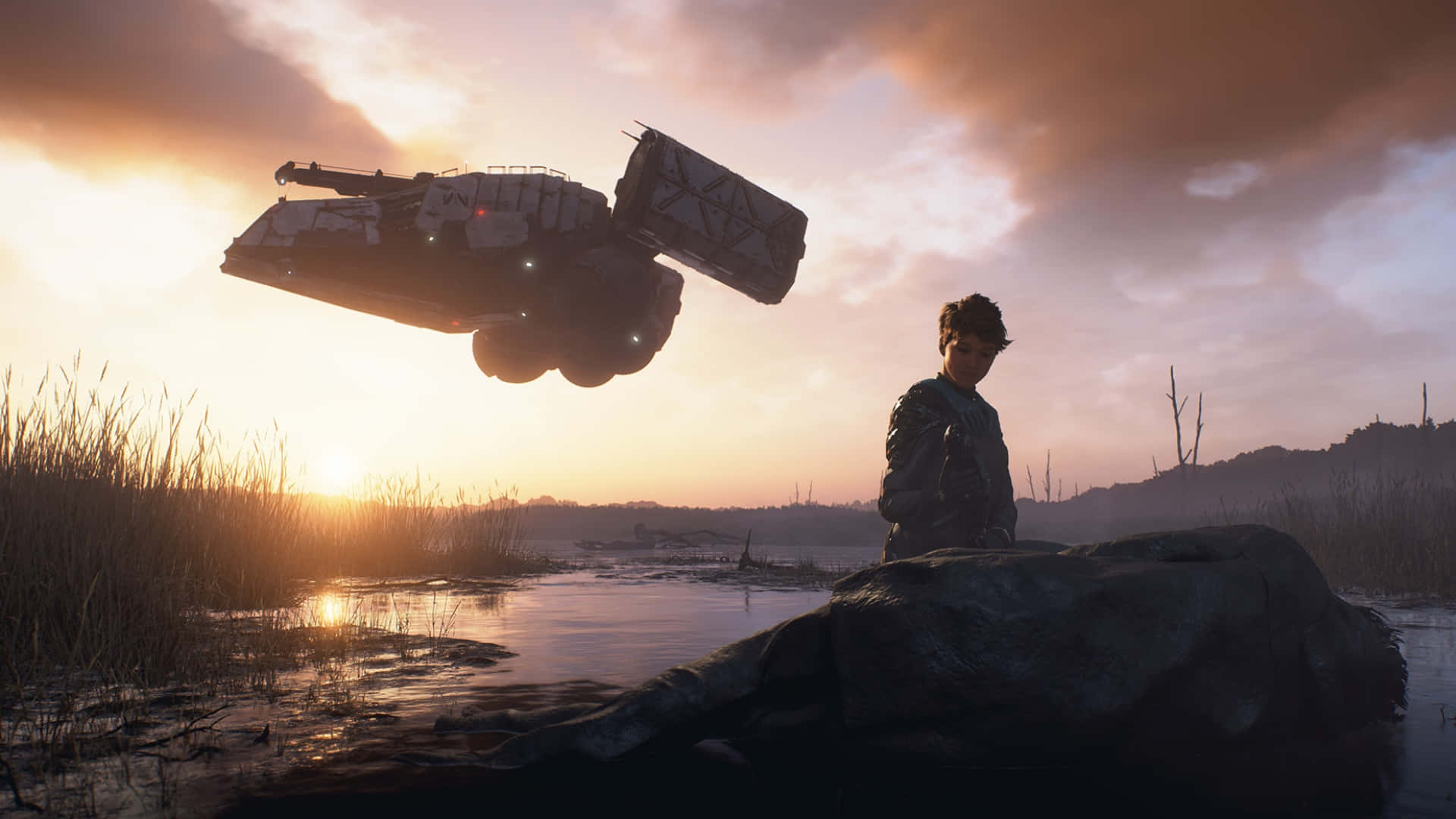 Death Stranding 2, sunset, futuristic spaceship, Full HD Desktop Wallpaper