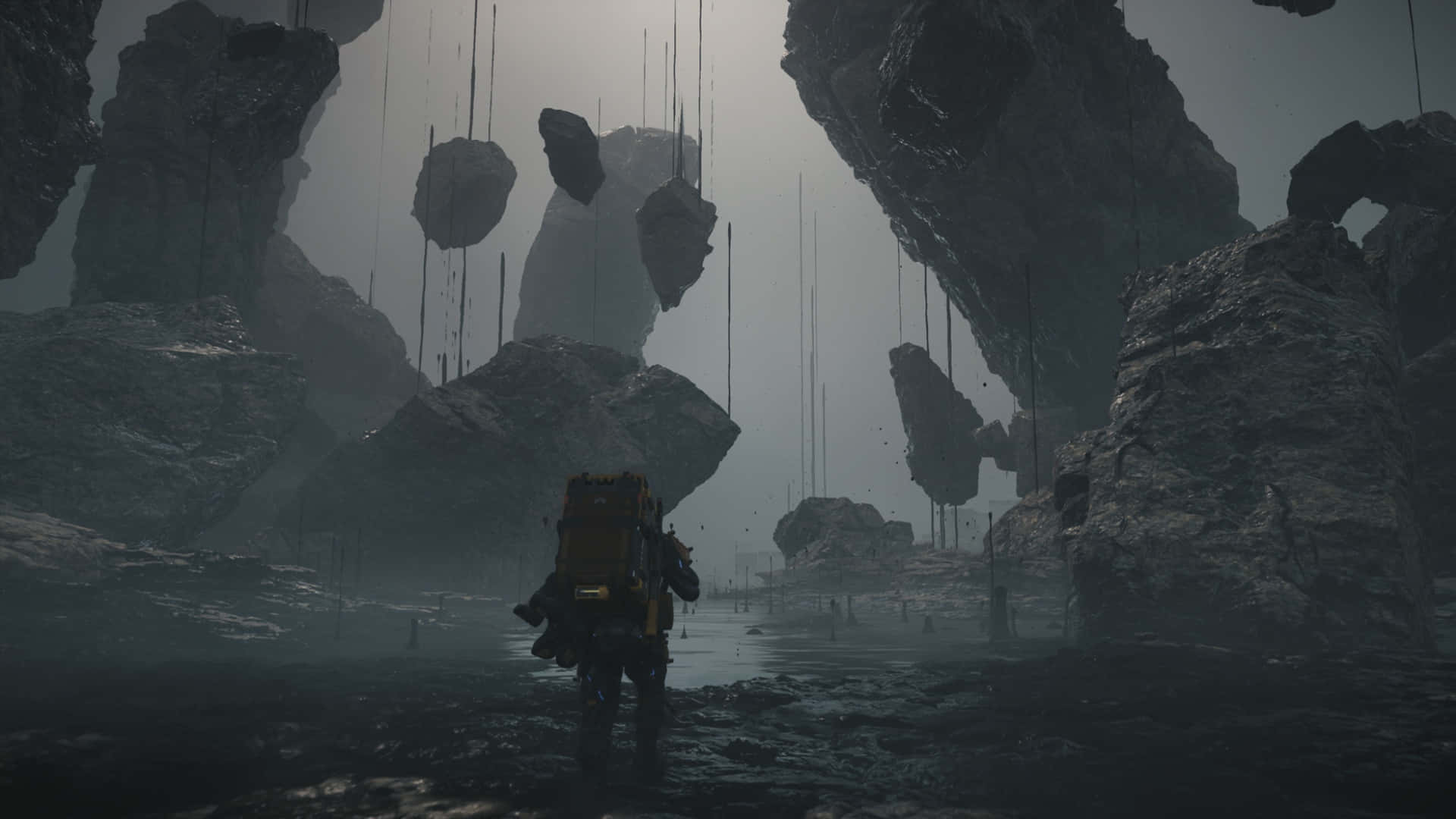 Death Stranding 2, mysterious landscape, yellow backpack, Full HD Desktop Wallpaper