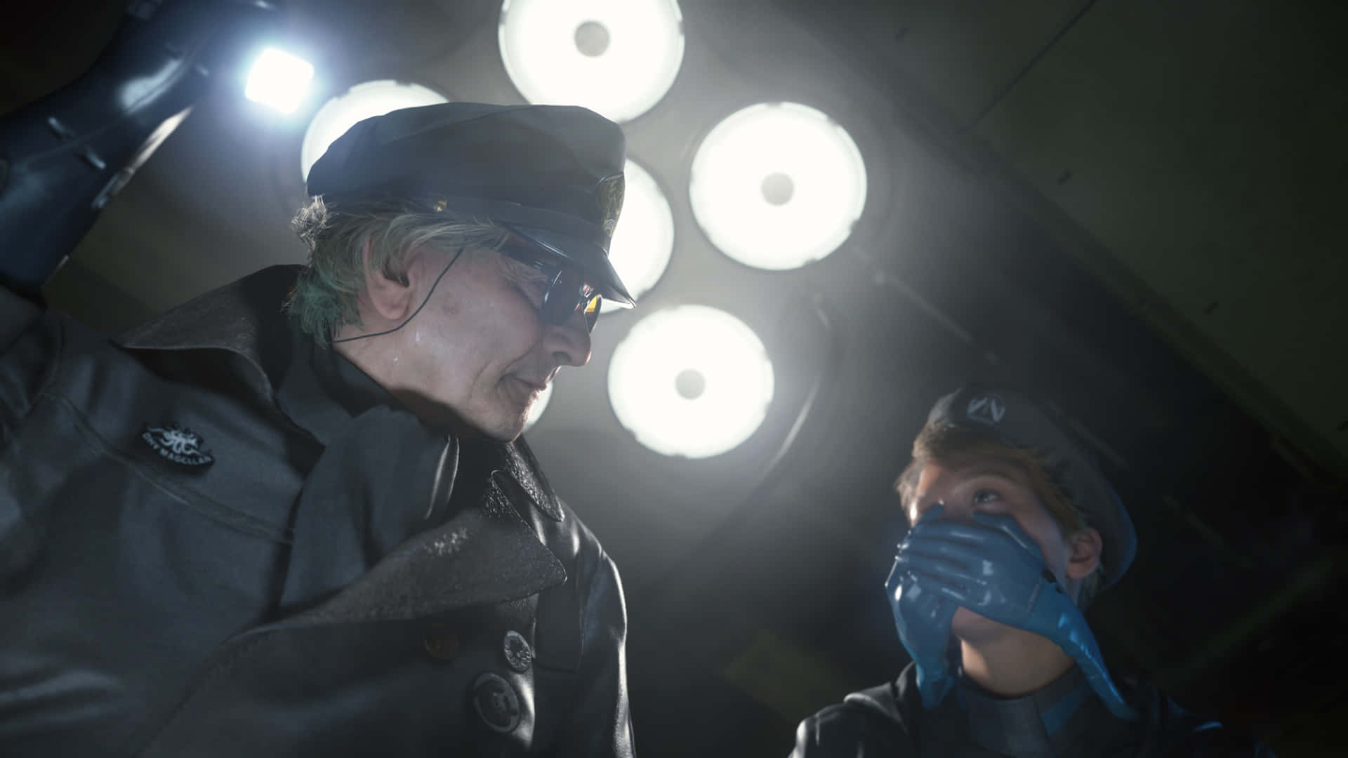 Death Stranding 2, intense interrogation scene, dark uniform and cap, Full HD Desktop Wallpaper