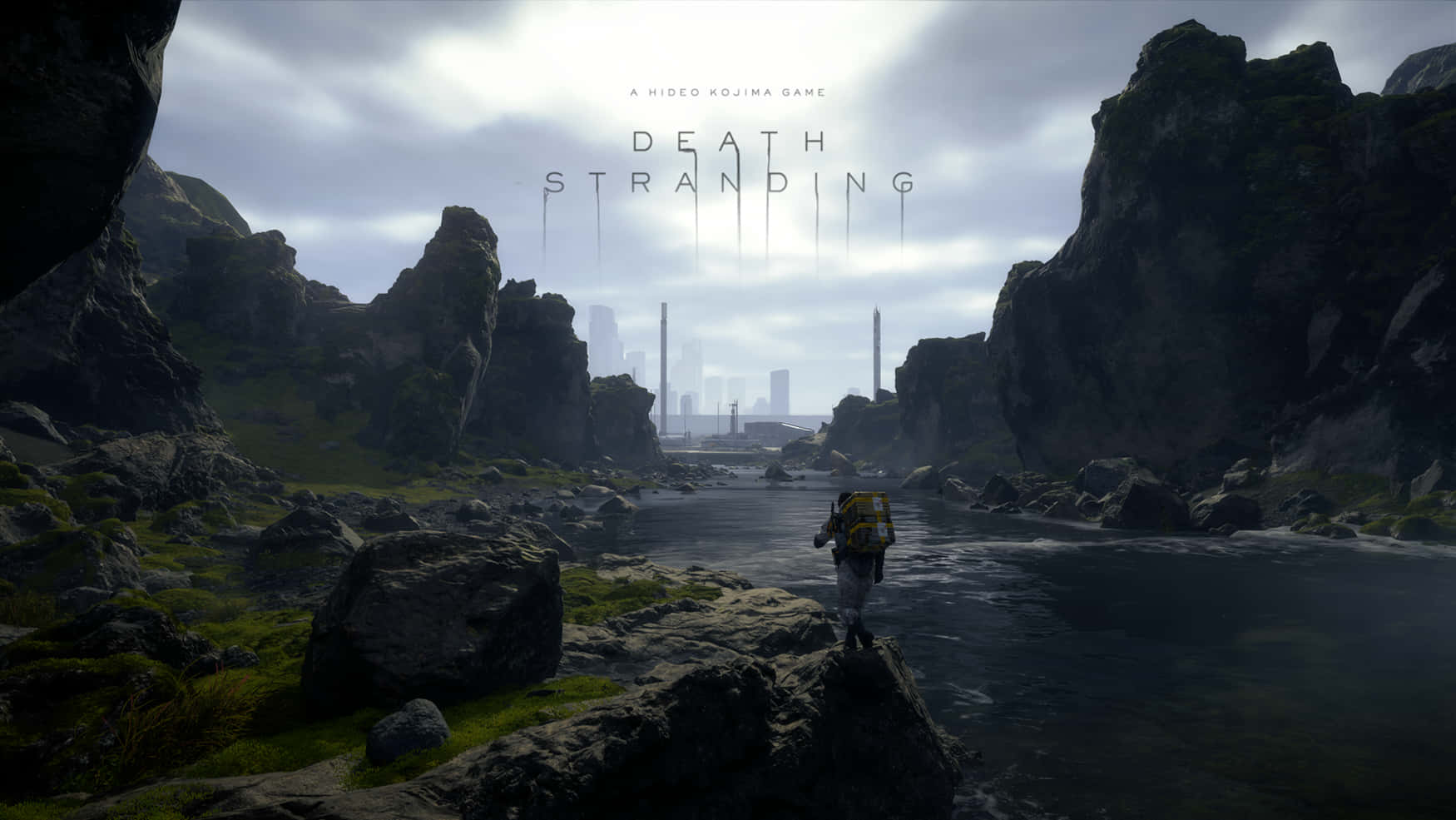Death Stranding, yellow backpack, rocky outcrop, HD Desktop Wallpaper