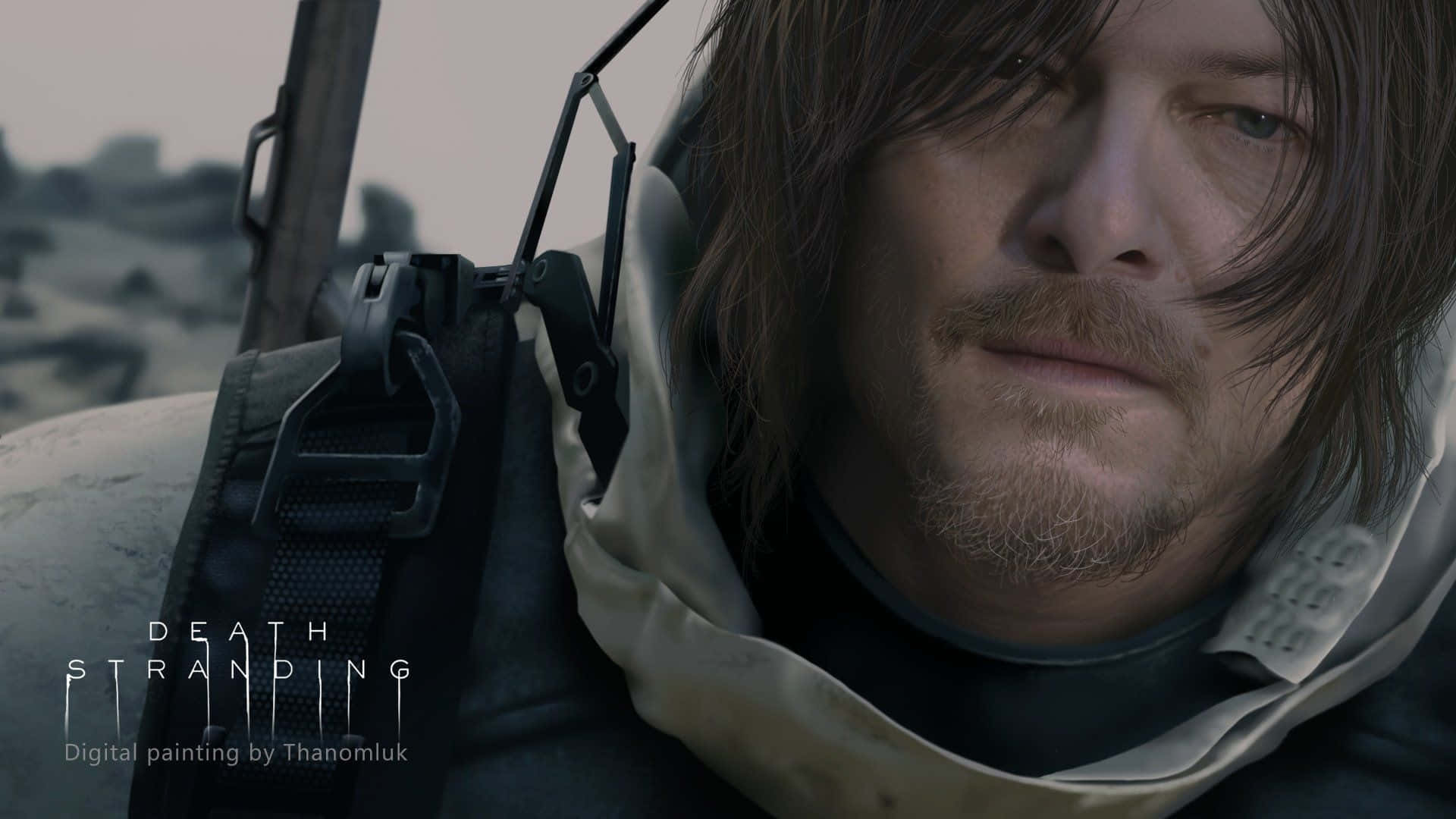 Death Stranding HD, tactical jacket, desolate snowy backdrop, Full HD Desktop Wallpaper