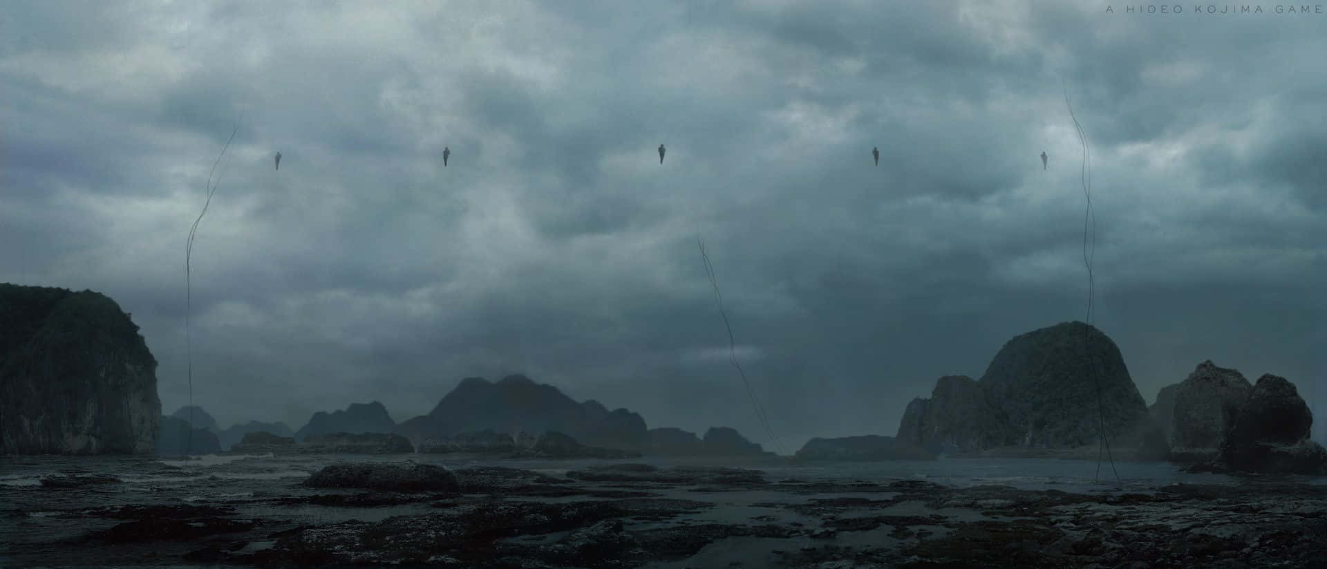 Death Stranding HD, post-apocalyptic world, misty coastal cliffs, Full HD Desktop Wallpaper