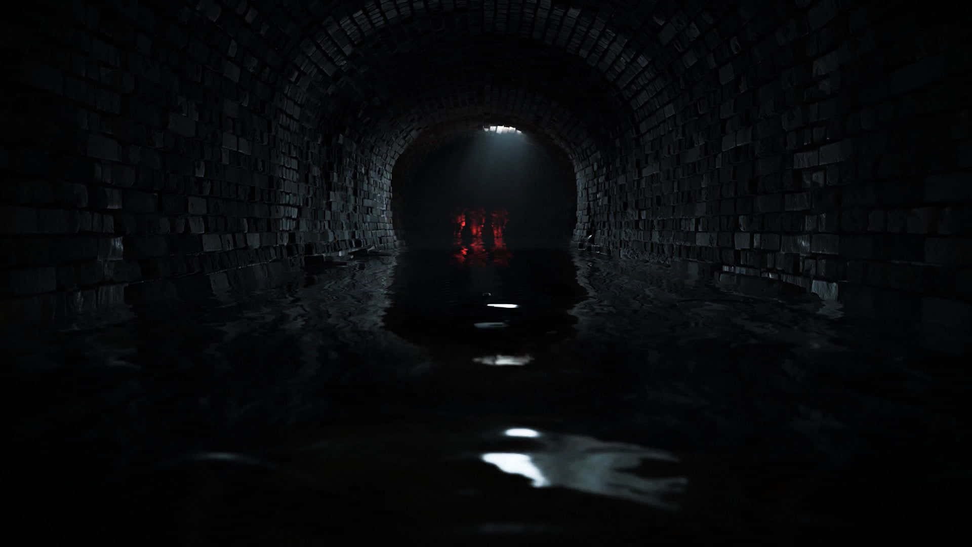 Death Stranding HD, flooded brick tunnel, single light beam, Full HD Desktop Wallpaper