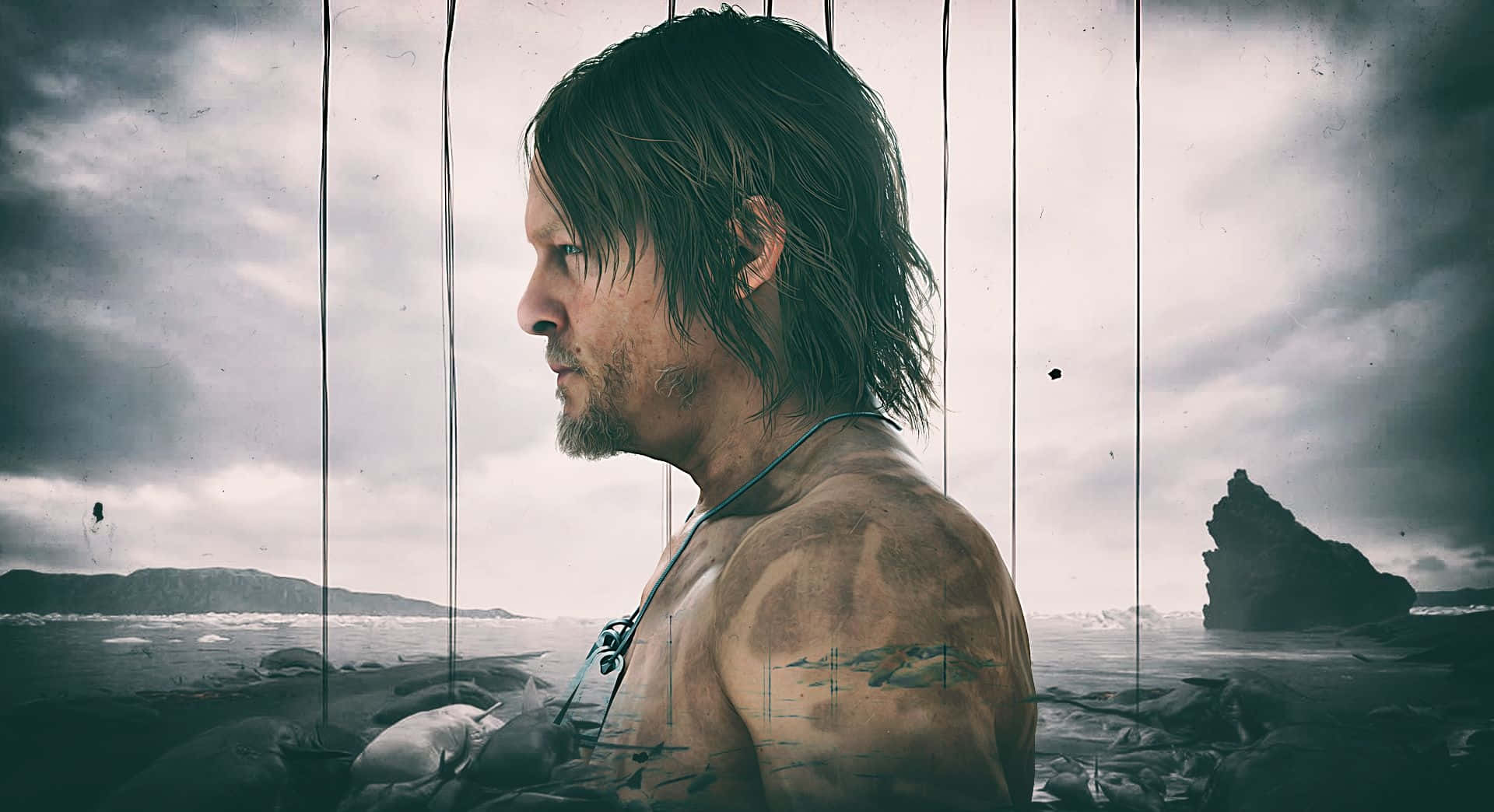Death Stranding HD, post-apocalyptic world, stormy coastal scene, Full HD Desktop Wallpaper