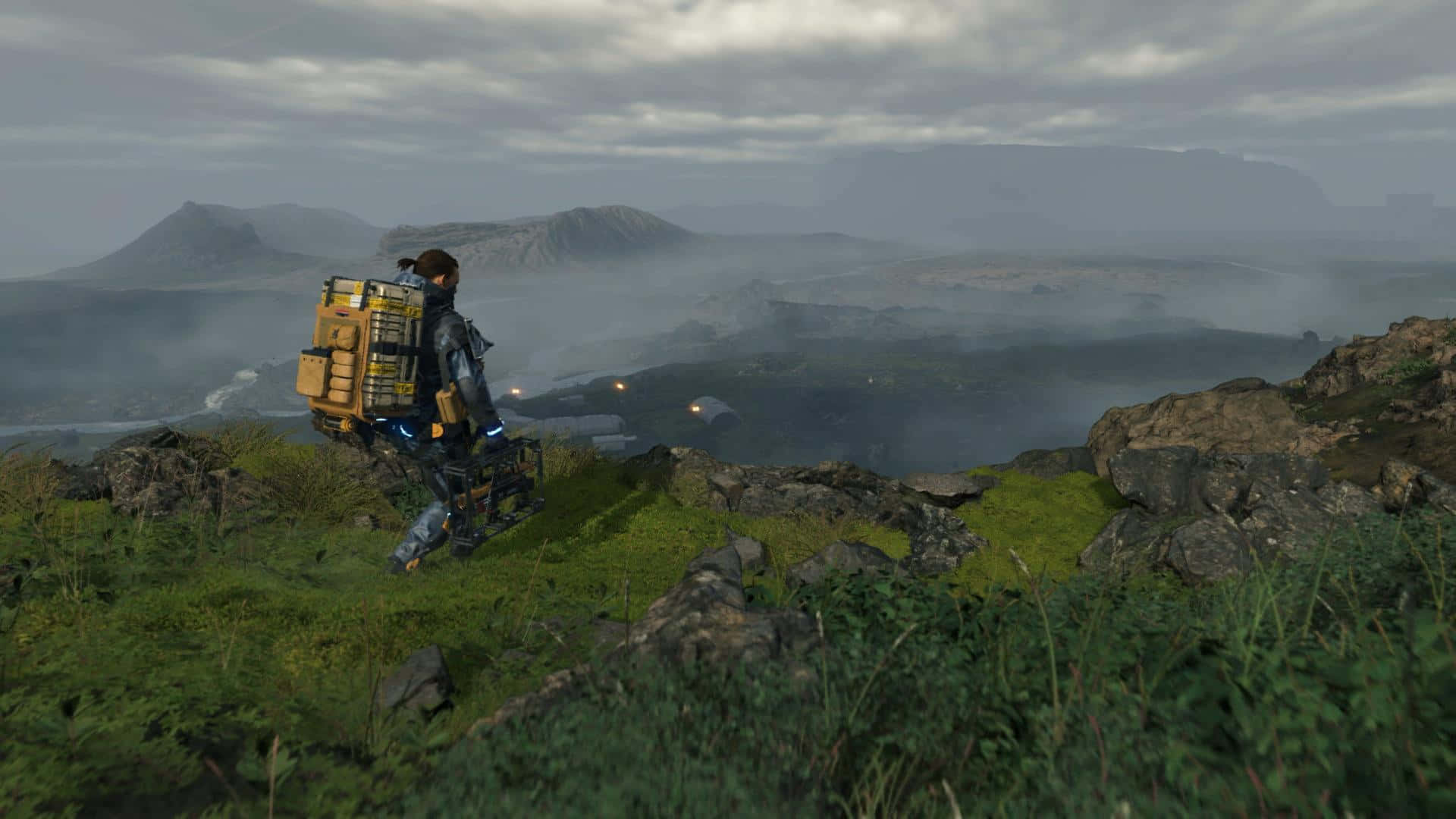 Death Stranding, post-apocalyptic world, misty mountain ridge, Full HD Desktop Wallpaper