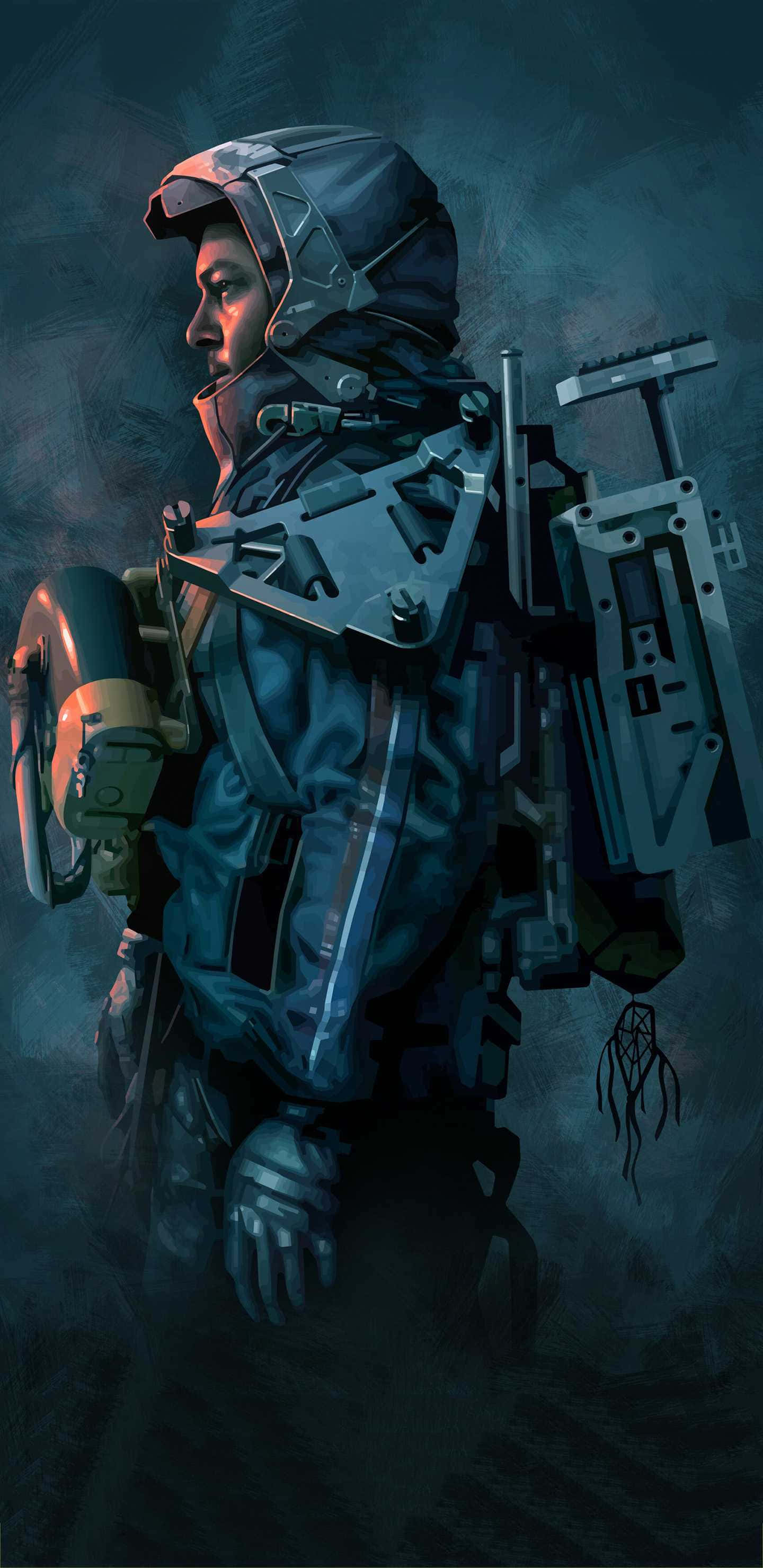 Death Stranding Mobile, futuristic armor, helmet, 2K Phone Wallpaper