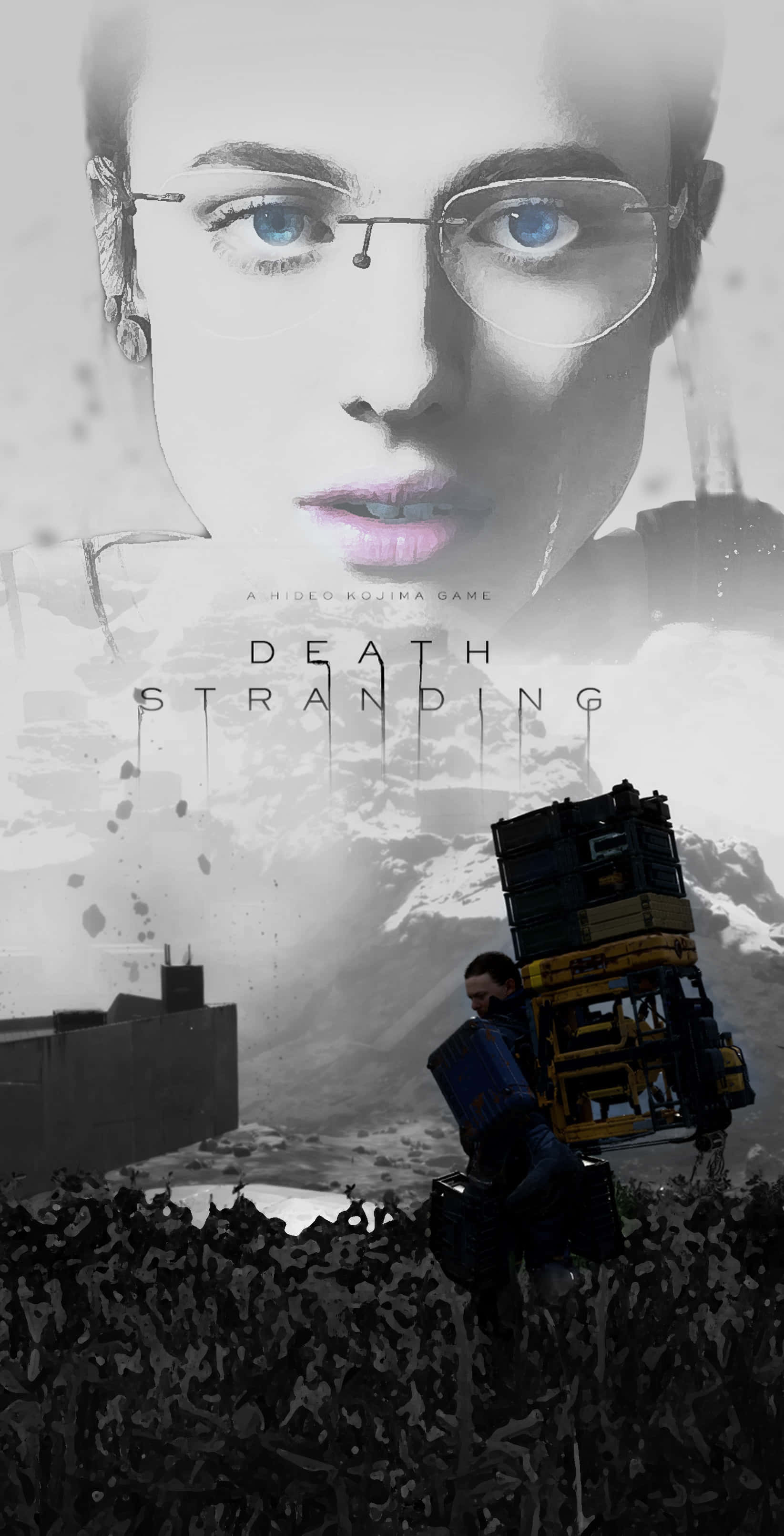Death Stranding, woman in glasses, man carrying cargo, 2K Phone Wallpaper