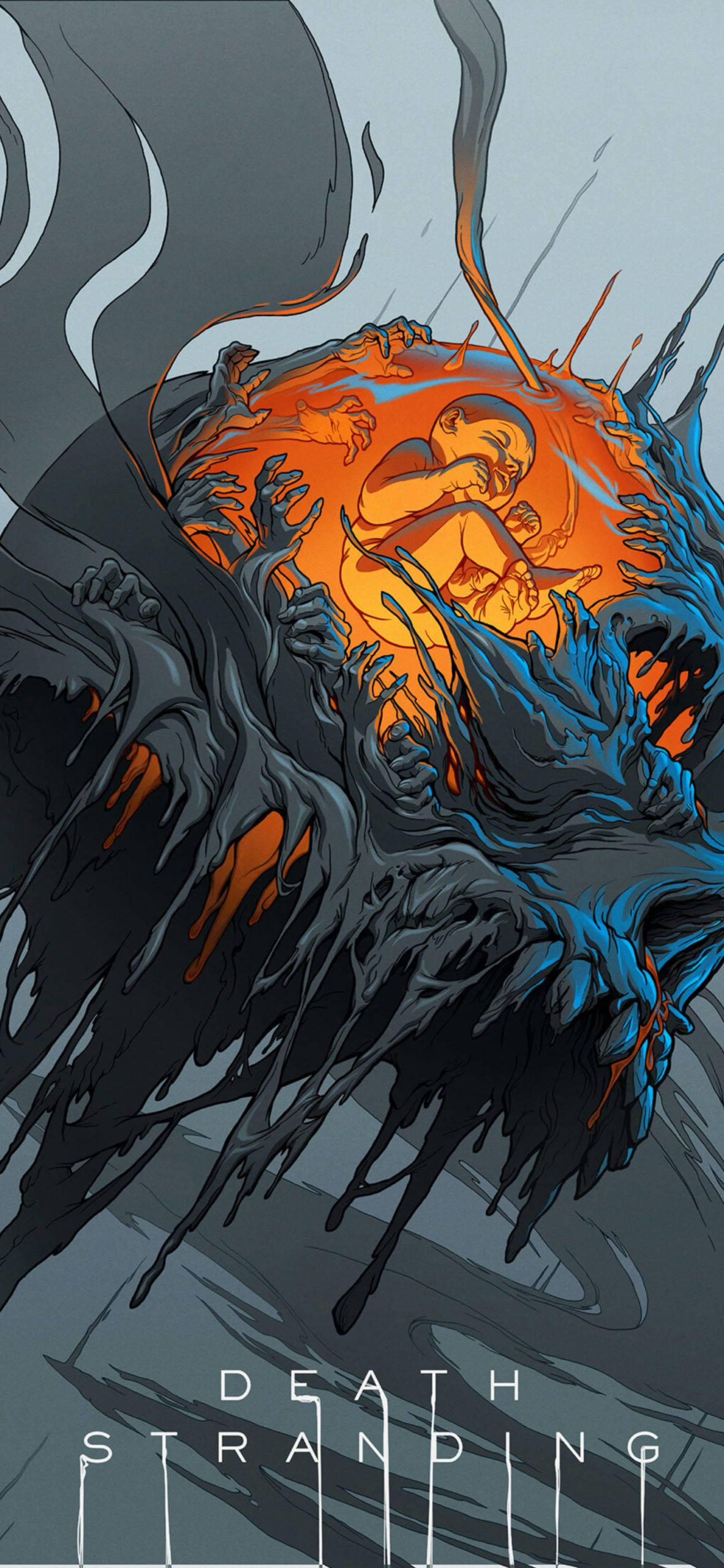 Death Stranding, fetus, glowing orange womb, 2K Phone Wallpaper