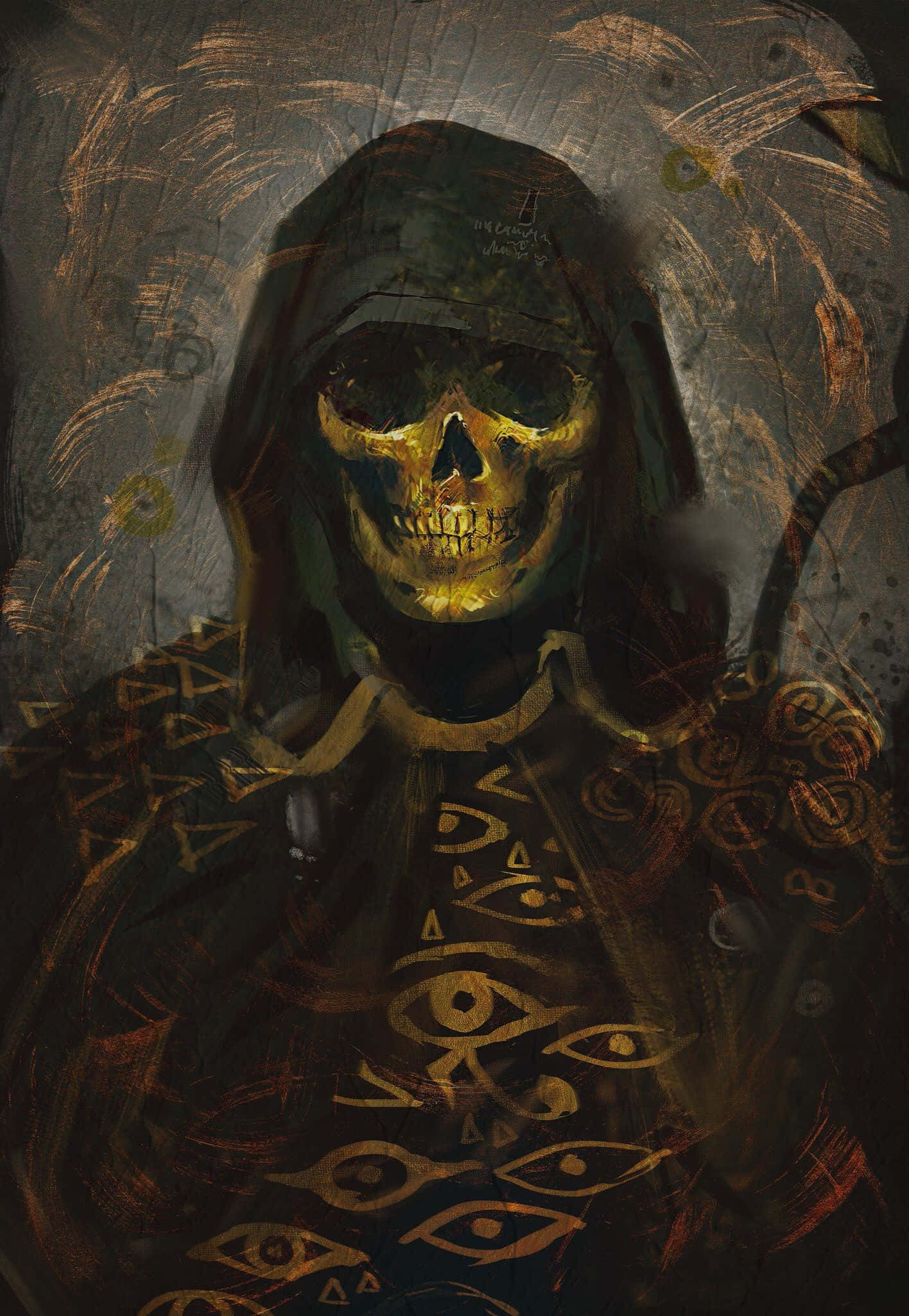 Death Stranding Phone, skeletal figure, glowing golden eyes, Full HD Phone Wallpaper