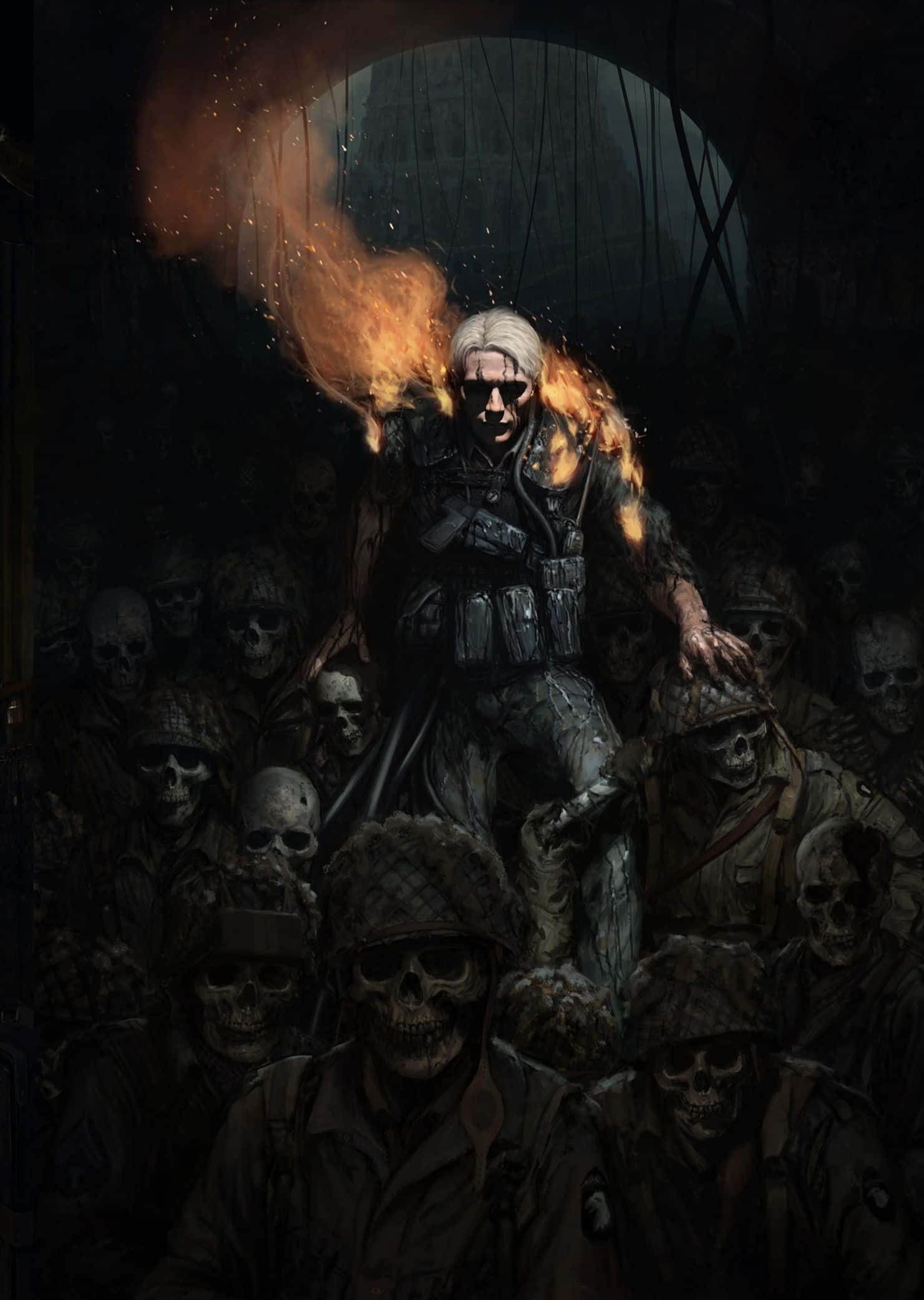 Death Stranding Phone, flaming soldier, sea of skulls, Full HD Phone Wallpaper