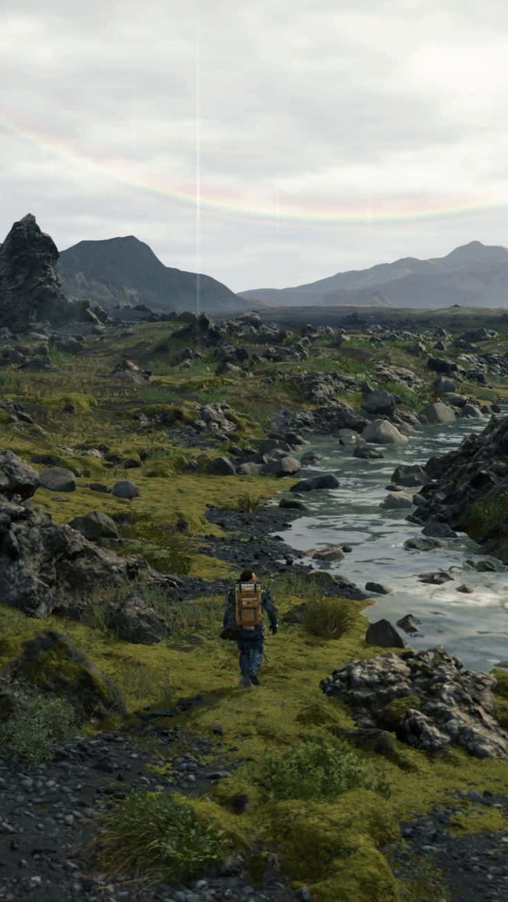 Death Stranding Phone, rainbow, grassy area, HD Phone Wallpaper