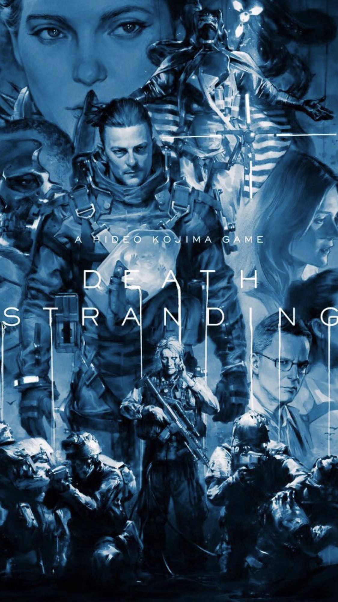 Death Stranding, tactical gear, blue-toned collage, Full HD Phone Wallpaper