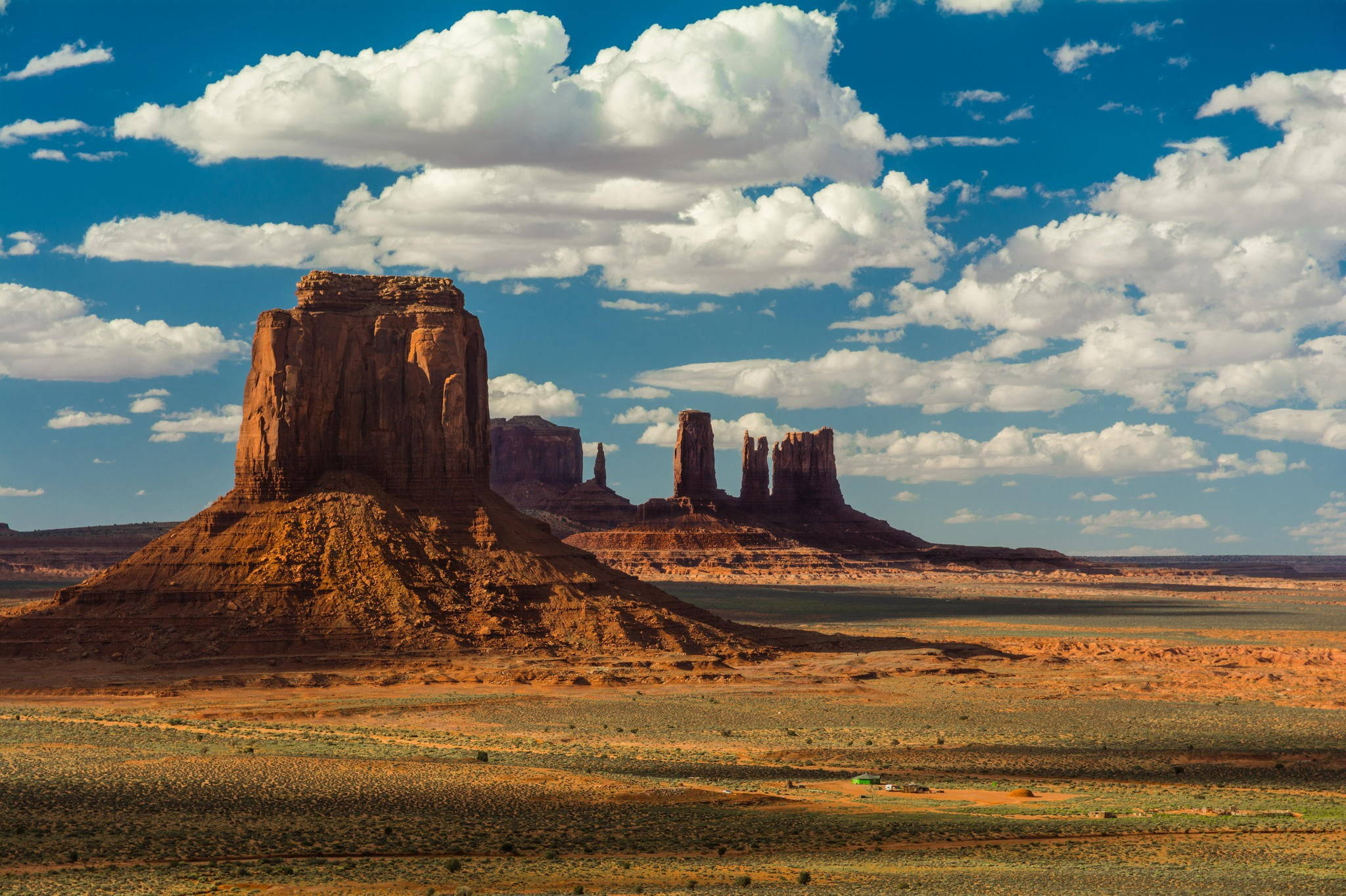 Death Valley, red sandstone buttes, bright blue sky, Full HD Desktop Wallpaper