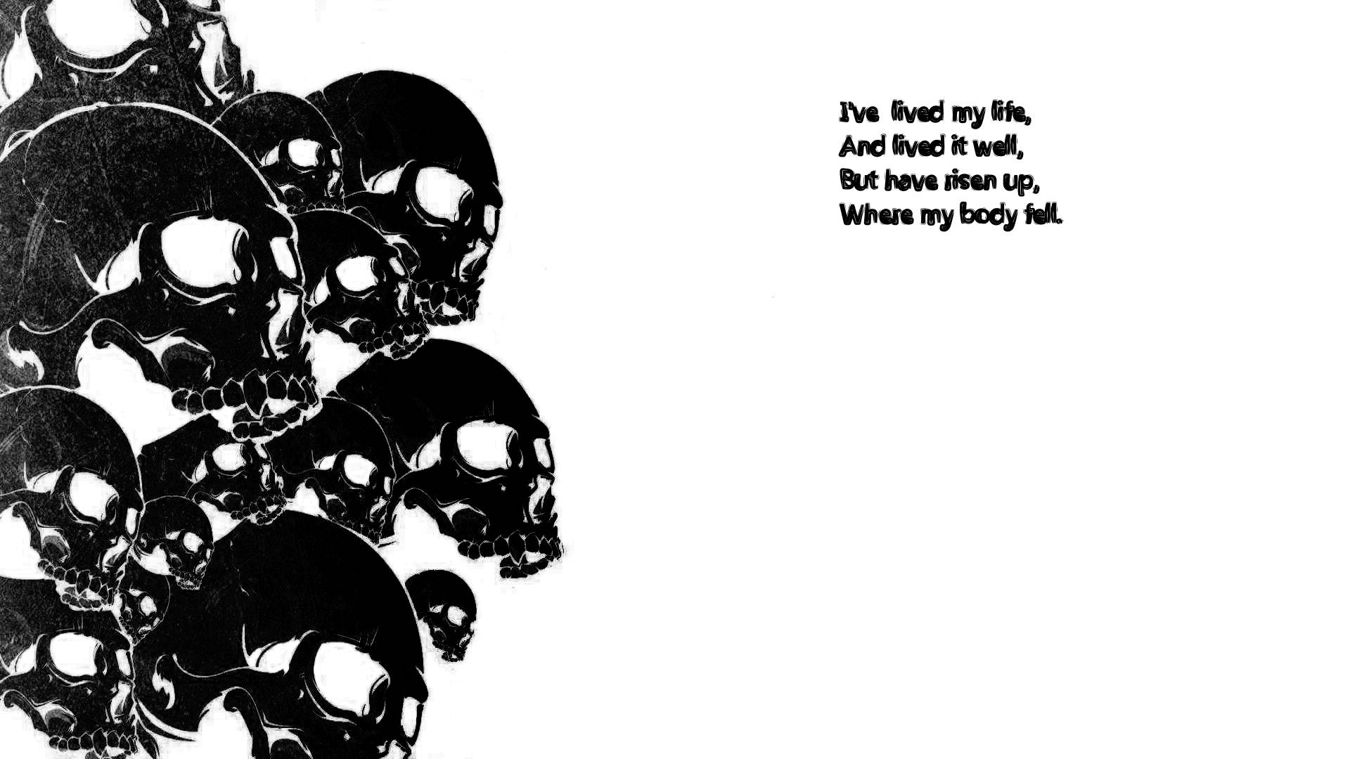 Life And Death Poem, black and white illustration, overlapping skulls, Full HD Desktop Wallpaper
