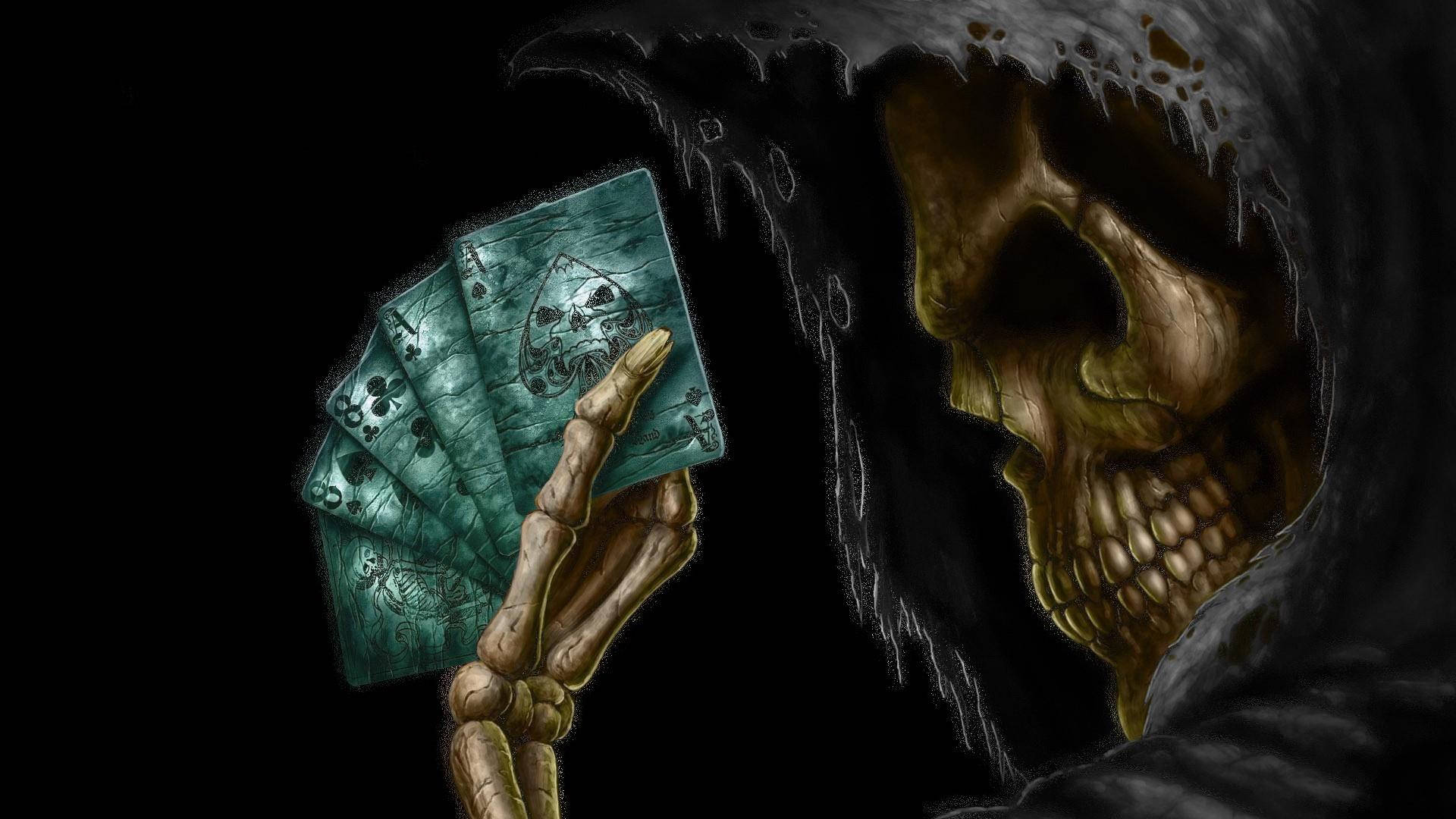 grim reaper, hooded cloak, eerie green playing cards, Full HD Desktop Wallpaper