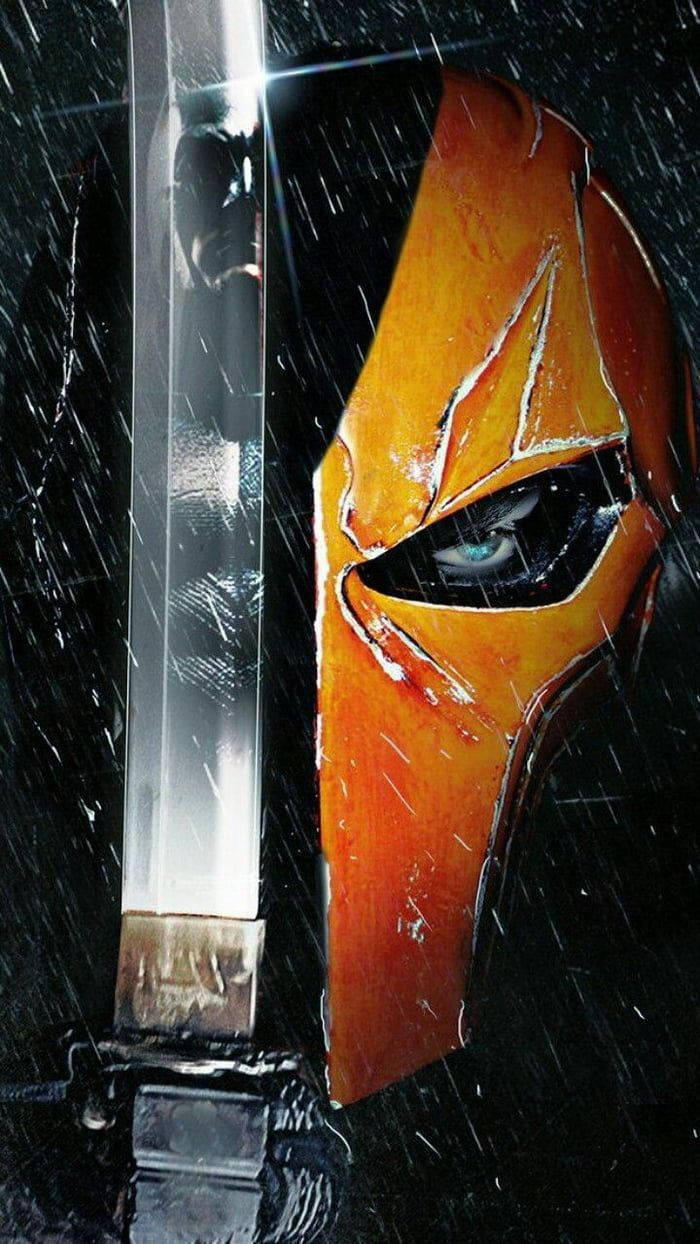 Deathstroke, glowing orange helmet, blue eye, SD Phone Wallpaper