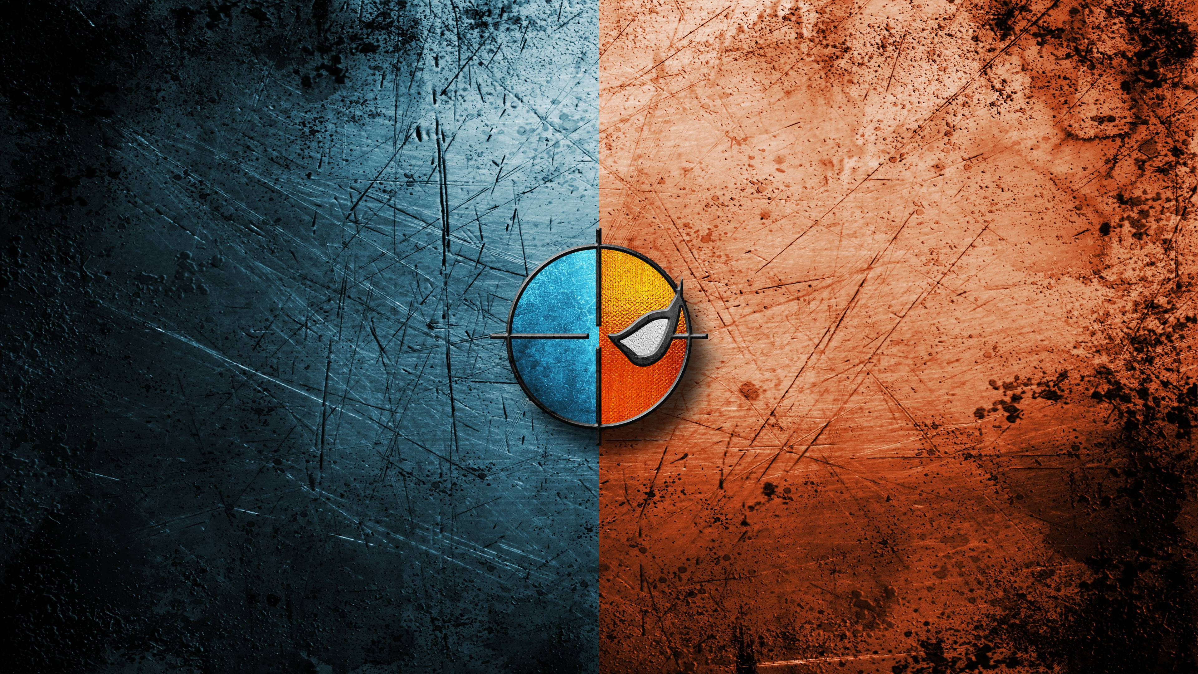 Deathstroke, blue and orange textured halves, target, 4K Desktop Wallpaper